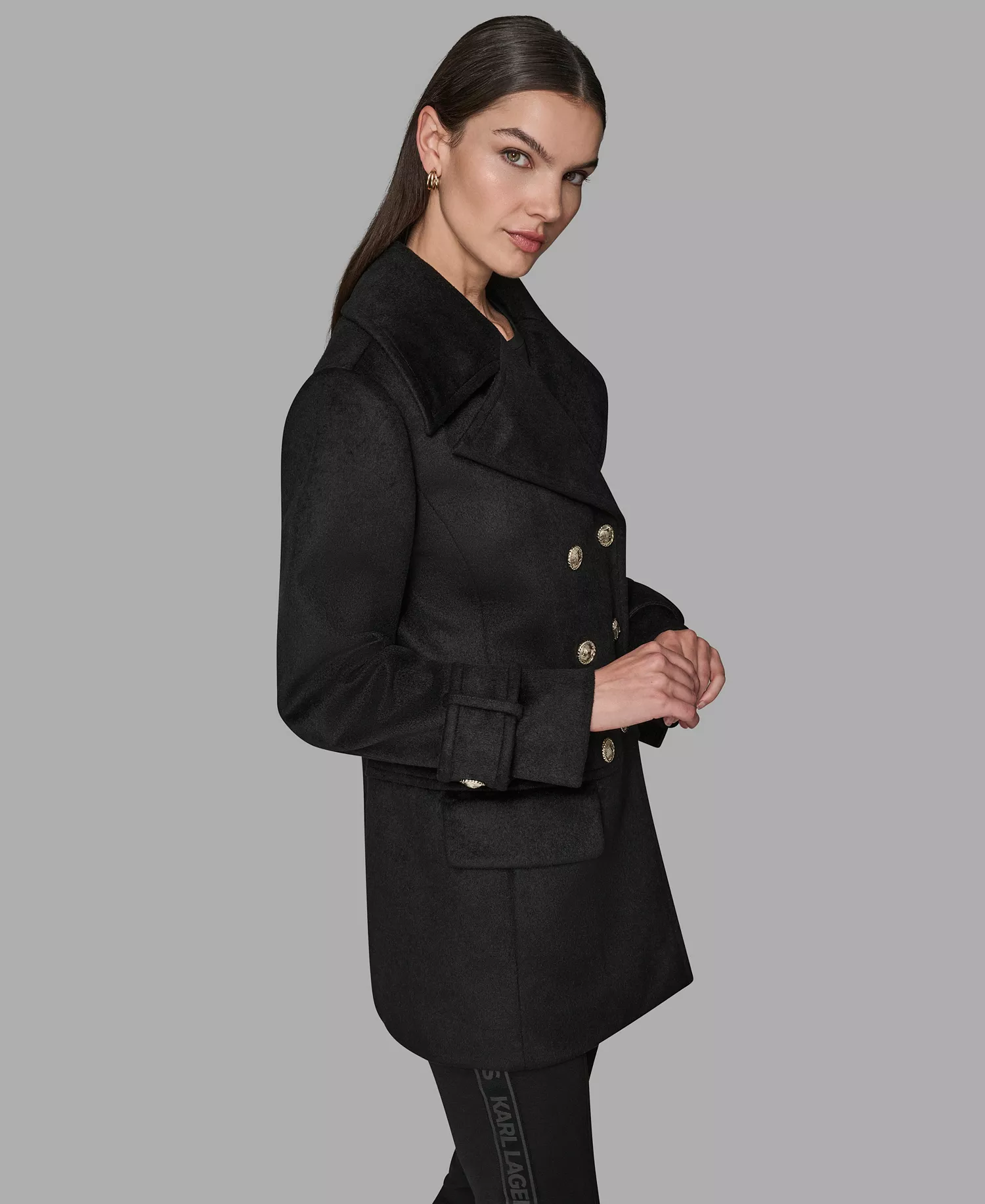 Women's Dropped Waist Peacoat - Black - L