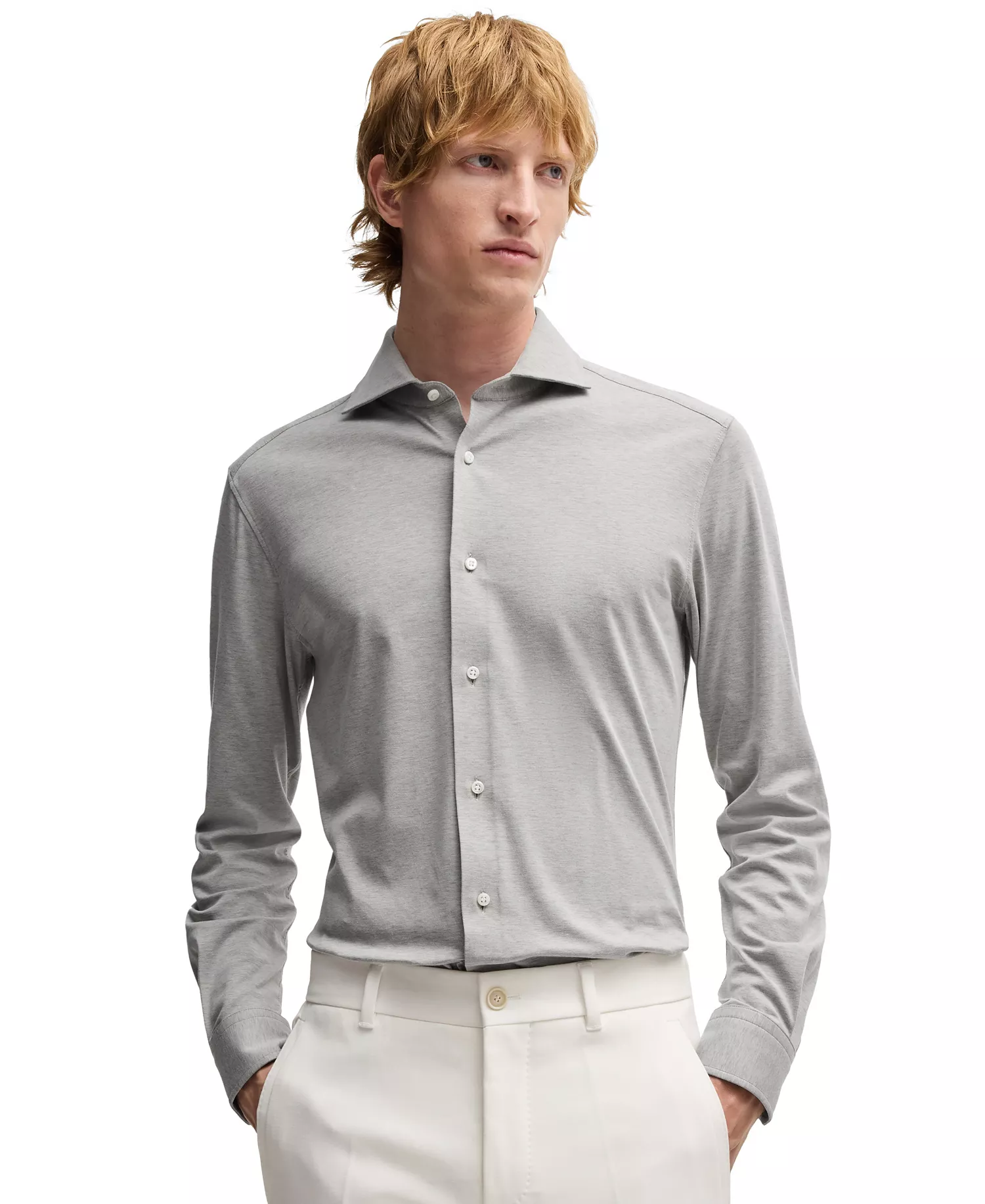 Men's Slim-Fit Cotton-Blend Shirt - Heather Gray - 17.5