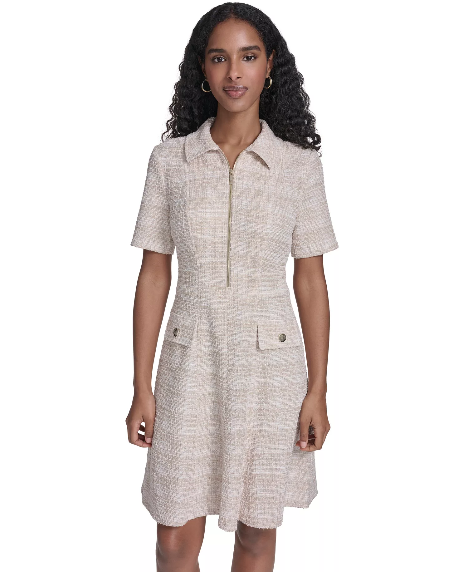Petite Collared Dress - Khaki/Ivory - 0P