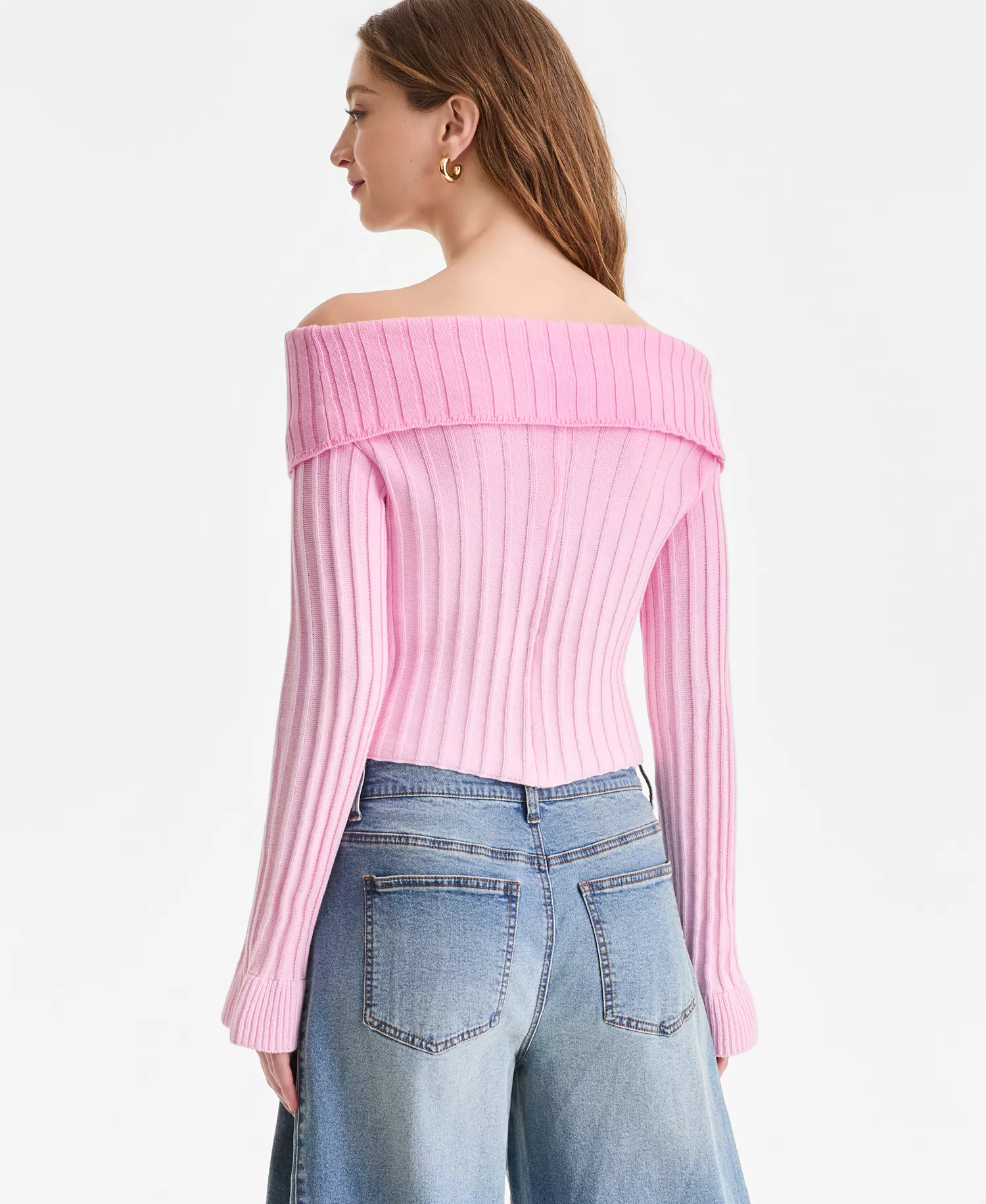 x FIT Women's Off-The-Shoulder Button-Front Sweater, Macy's Exclusive - Pink Ombre - L