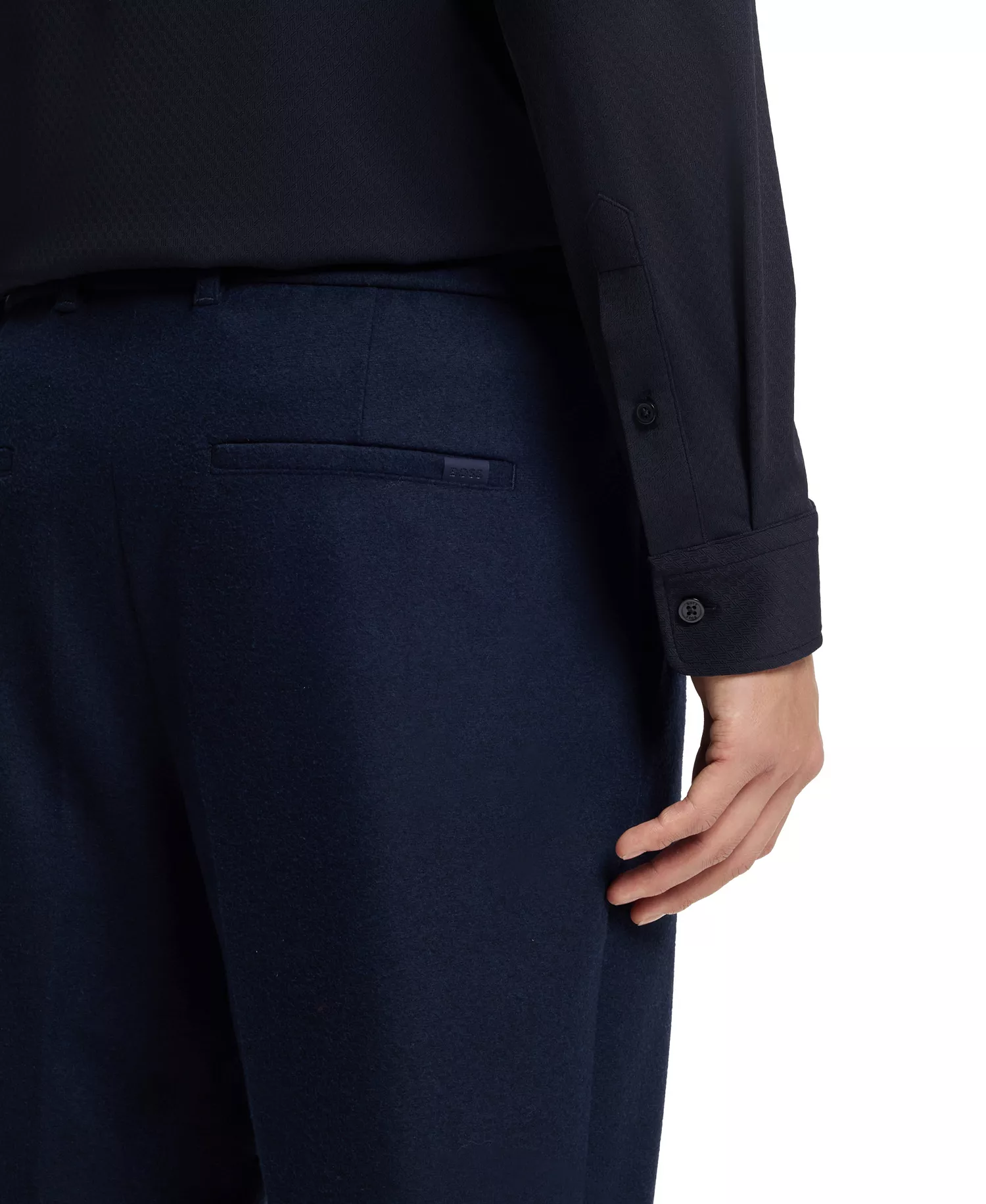 Men's Performance-Stretch Structured Jersey Slim-Fit Dress Shirt - Dark Blue - L