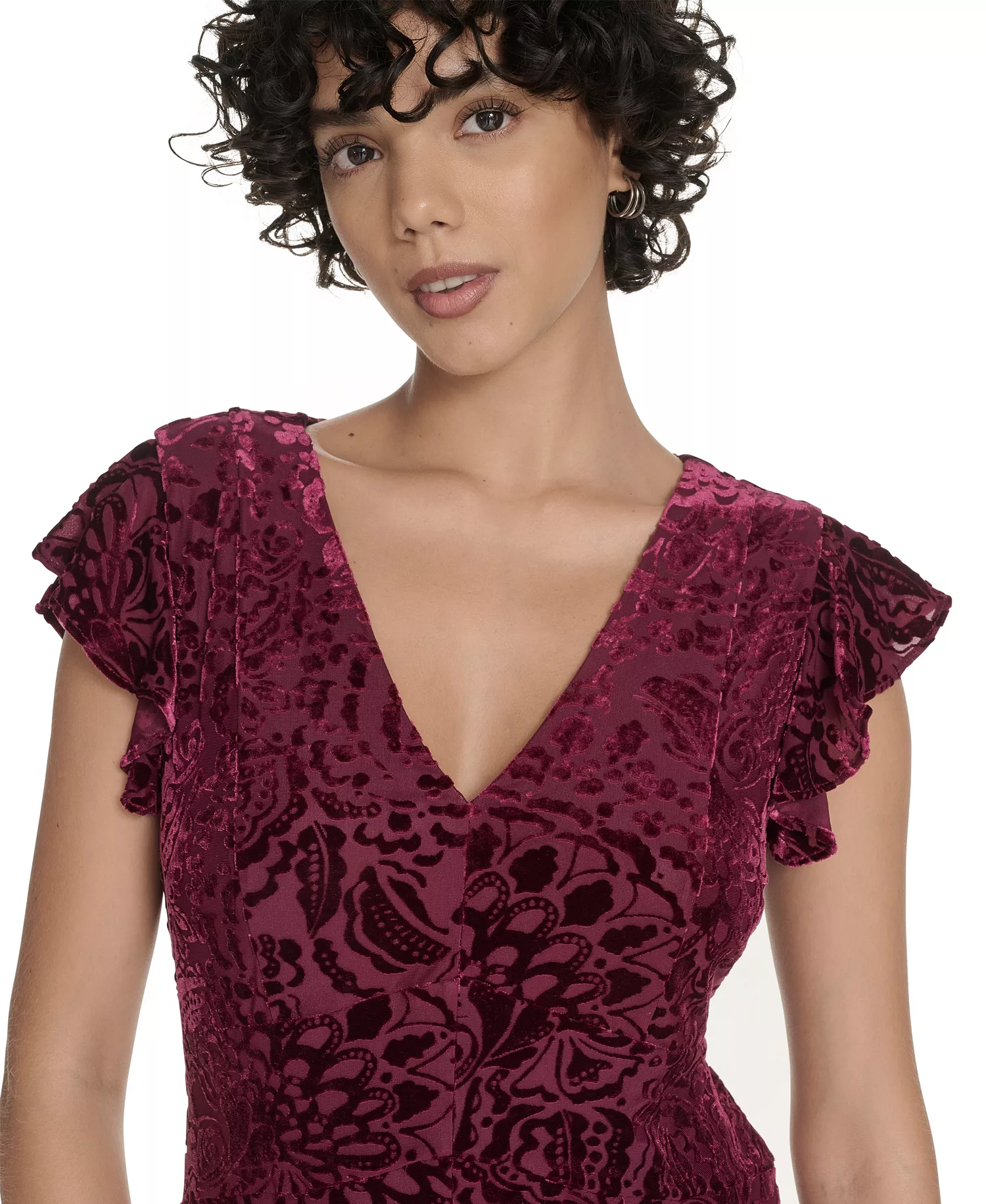 Women's Burnout Velvet Ruffled High-Low Dress - Ruby - 2