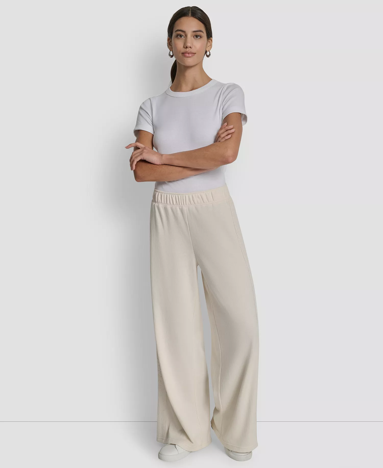 Women's Mid-Rise Sequin Detail Wide Leg Pants - Egg Nog - L
