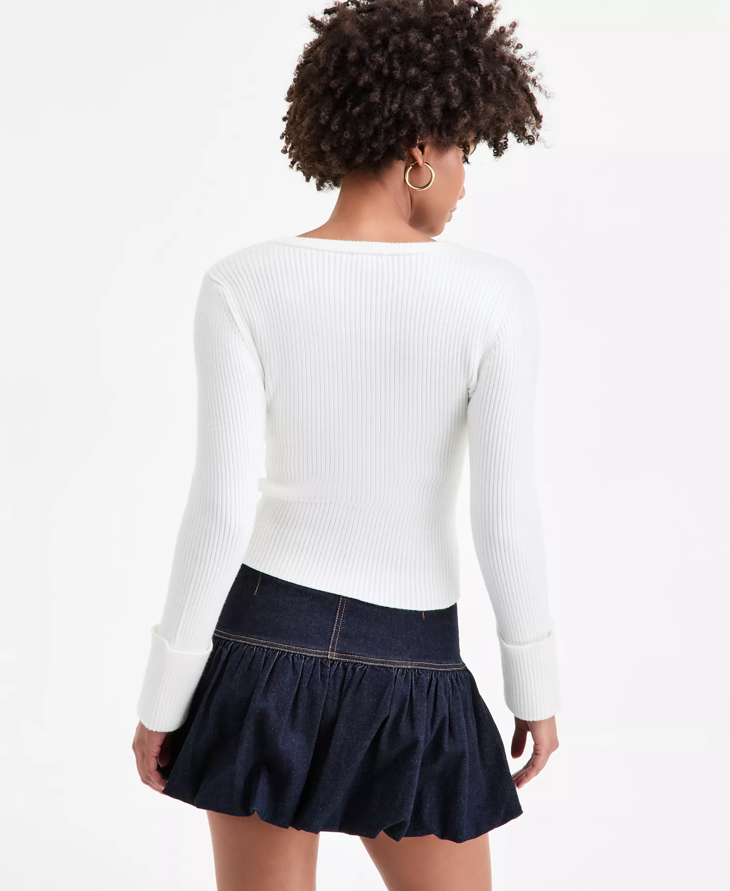 Women's Zip-Front Ribbed-Knit Sweater, Macy's Exclusive - Crema - L