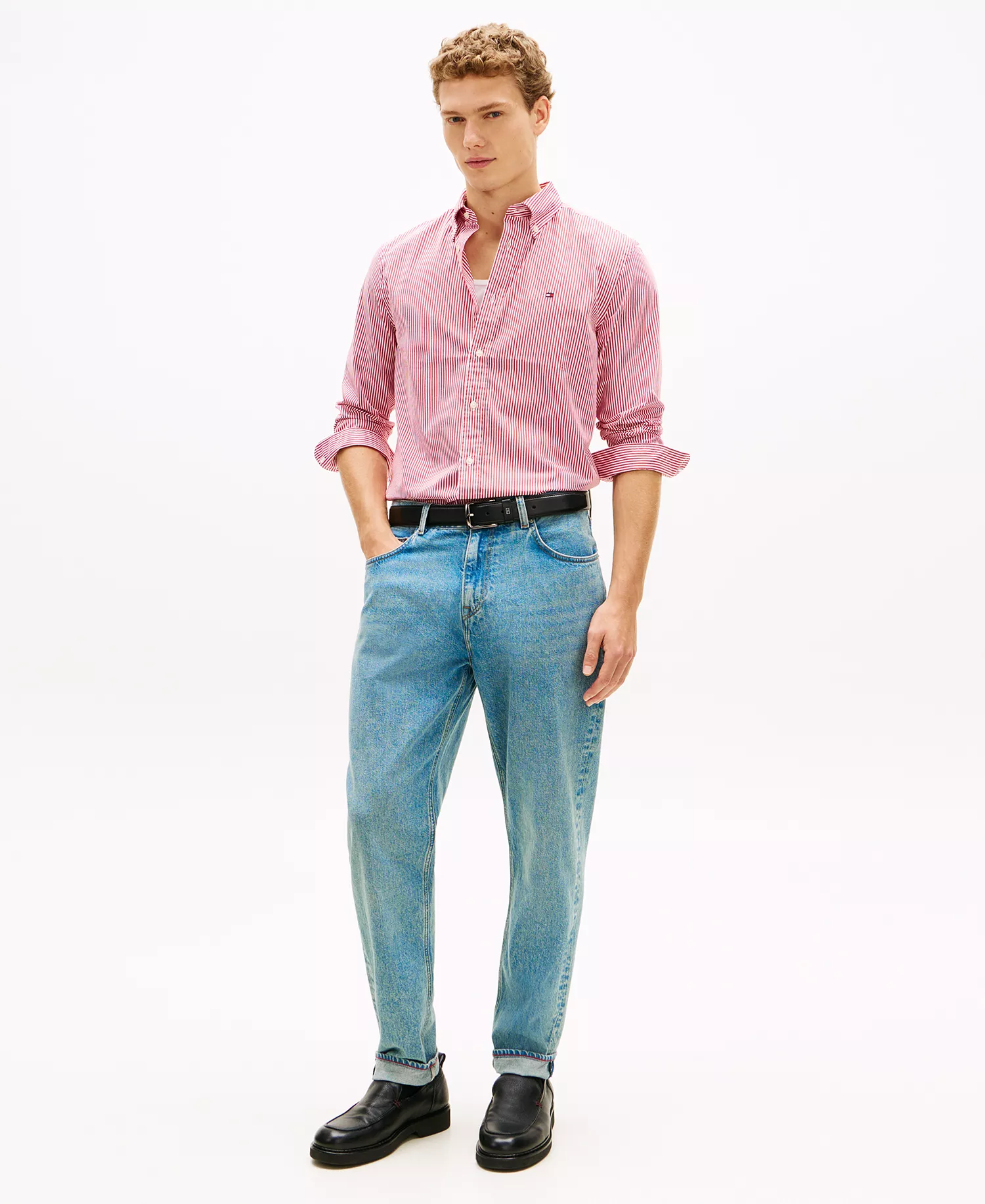 Men's Flex Poplin Striped Long-Sleeve Shirt - Medium Red / Stripe - M