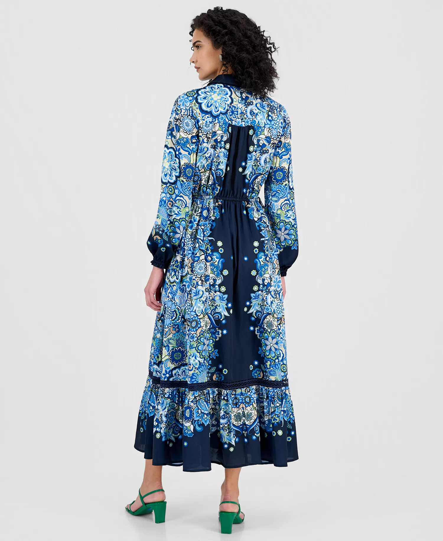 Women's Printed Button-Front Maxi Dress - Garden Bloom Print - L