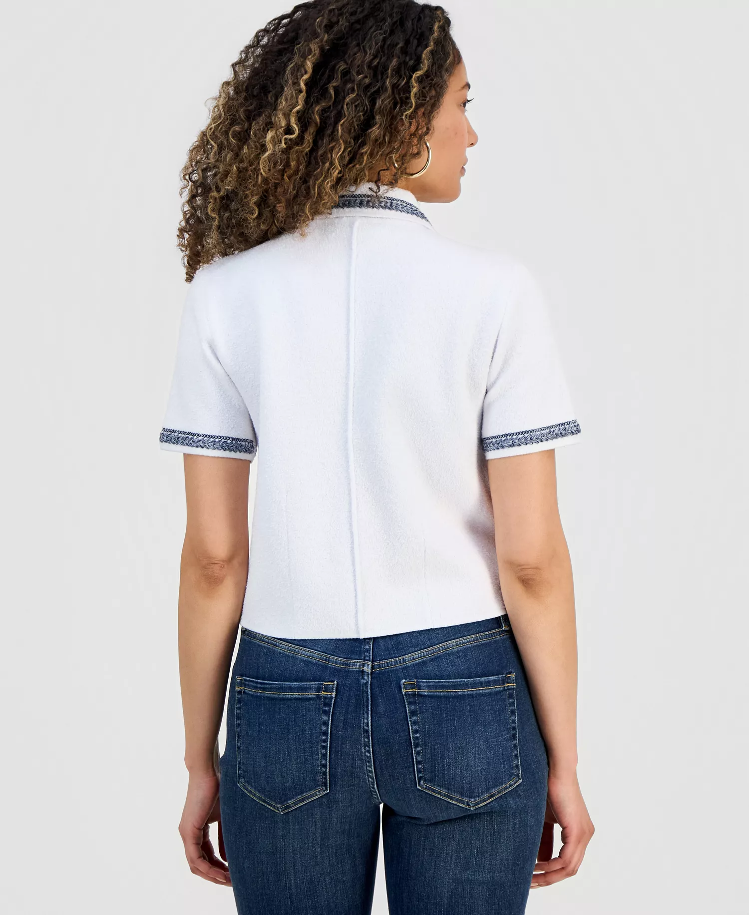 Petite Embroidered-Trim Cardigan, Macy's Exclusive - Bright White - P/L