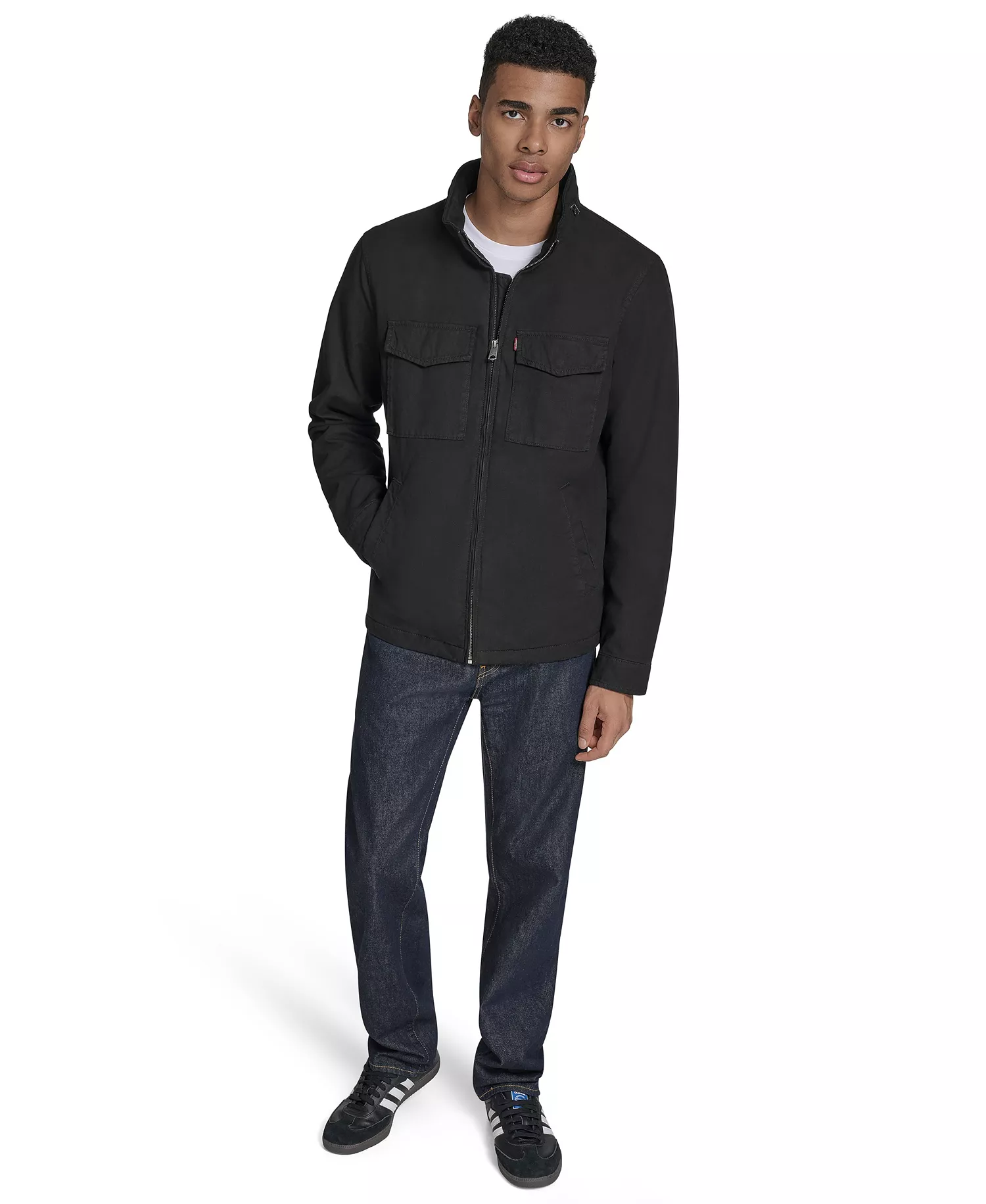 Men's Cotton Military Jacket - Black - L