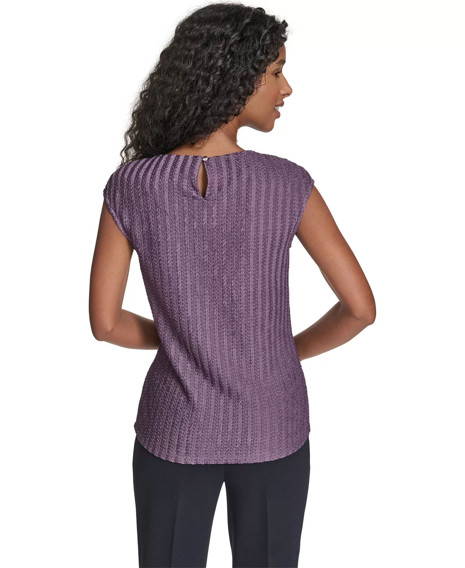 Petite Cap Sleeve Textured Knit Top - Winter Plum - P/XL