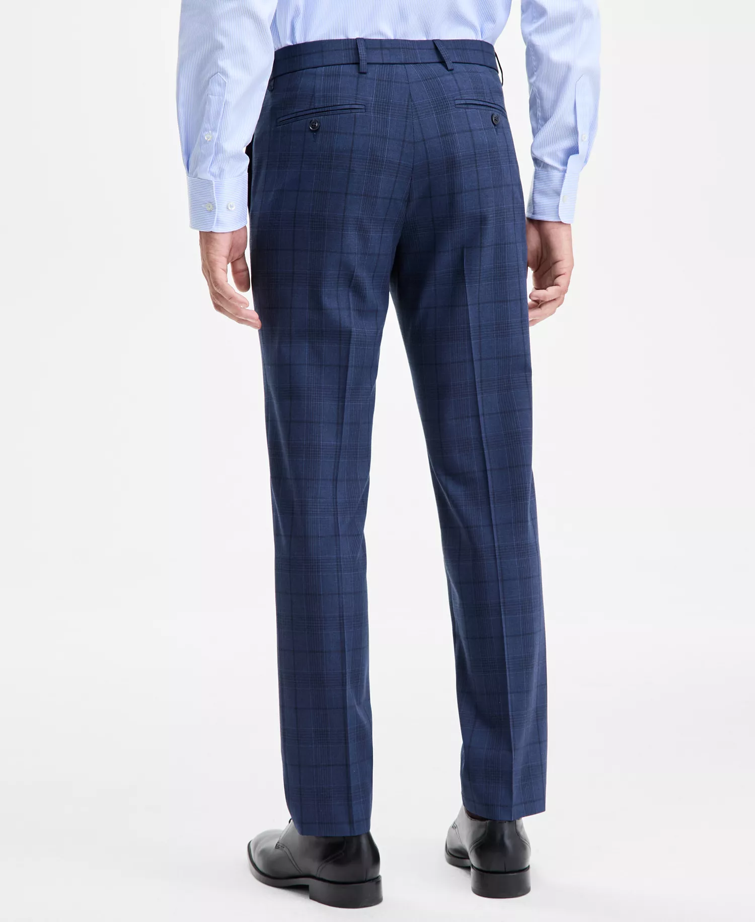 Men's Modern-Fit Stretch Dress Fall Pants - Blue Plaid - 30 - 30