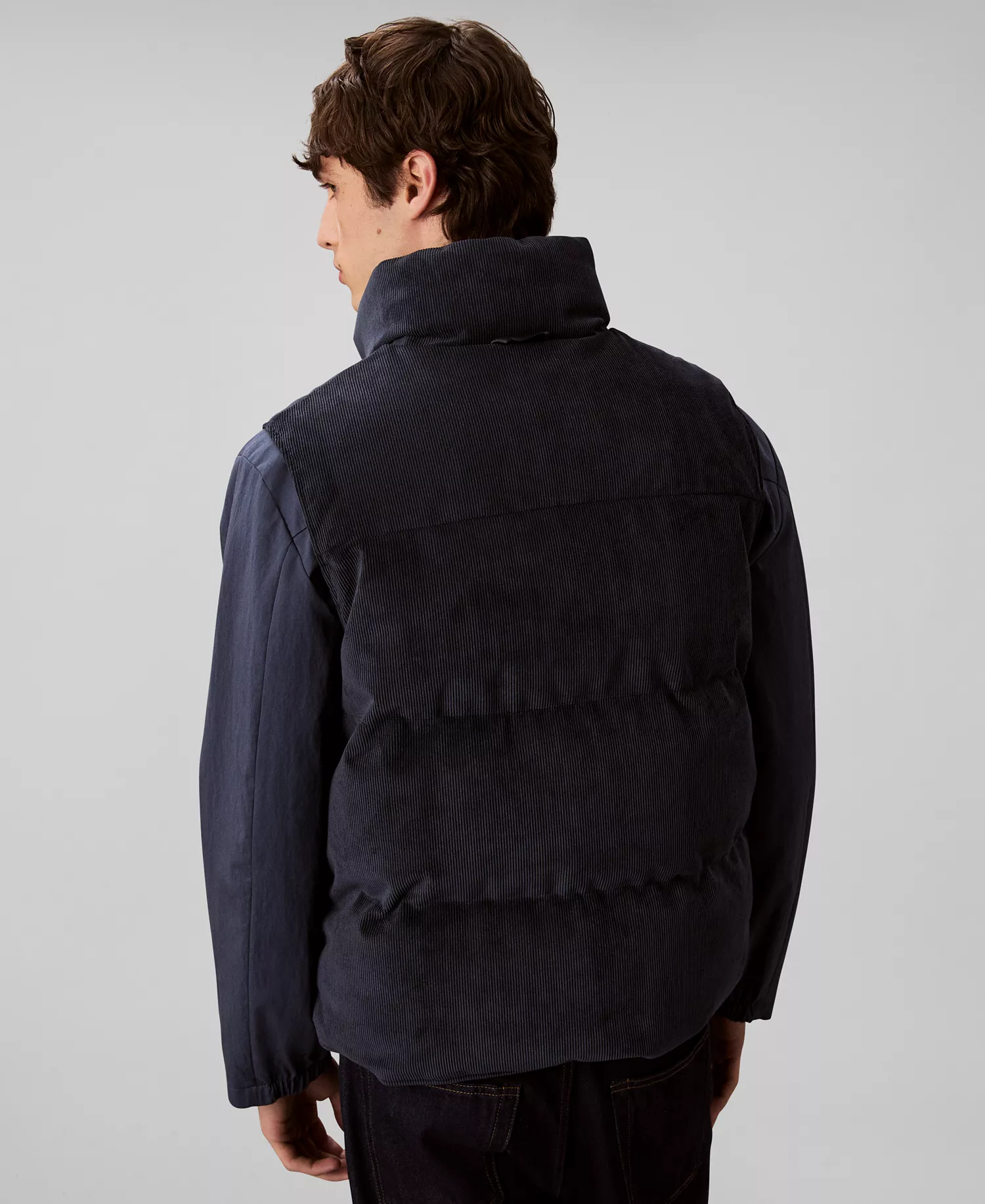 Reversible Corduroy Puffer Vest - Dark Navy - L