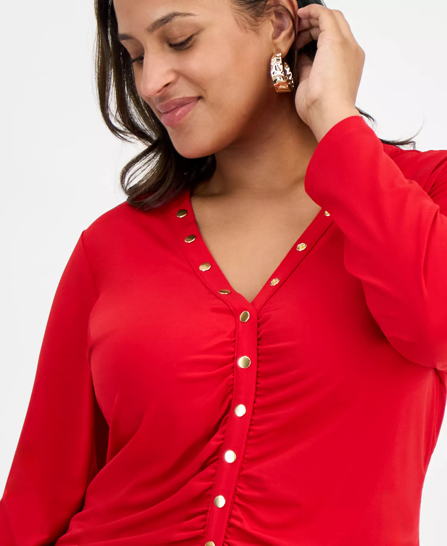 Plus Size V-Neck Long-Sleeve Blouse, Macy's Exclusive  - Real Red - 0X