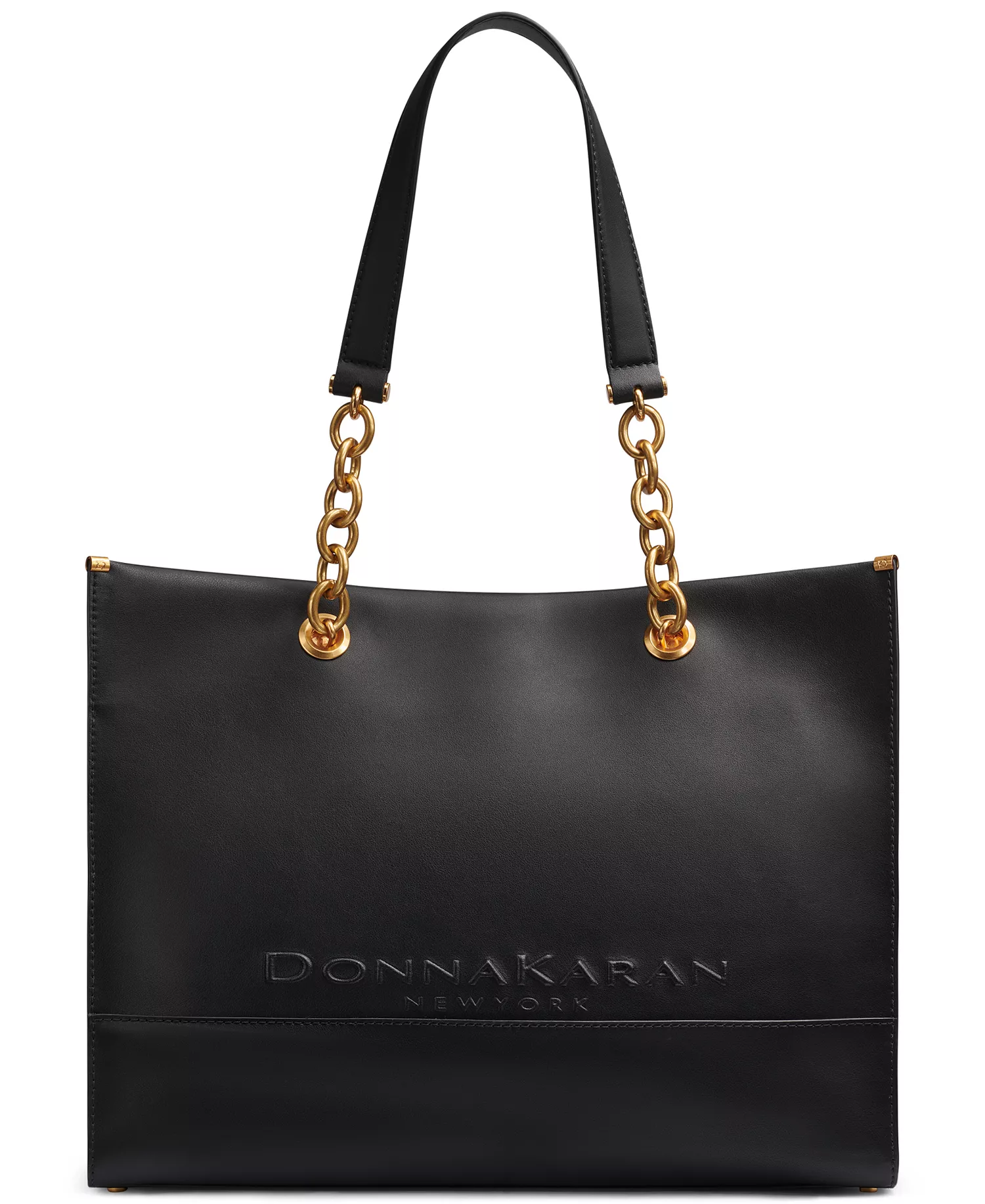 Merino Leather Large Tote Bag - Black/Gold - ONE SIZE
