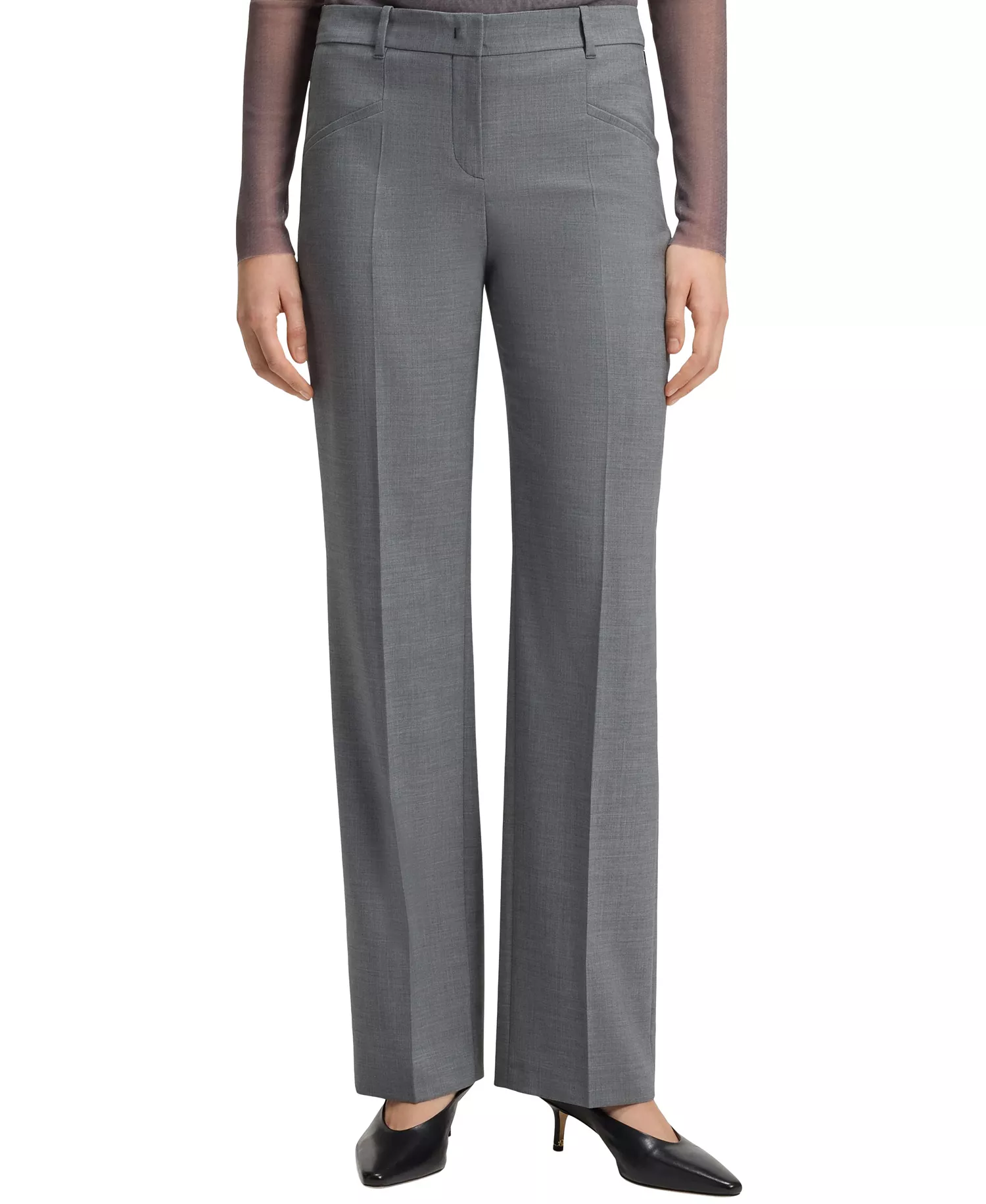 Women's Mélange Virgin Wool Relaxed-Fit Pants - Dark Gray - 2