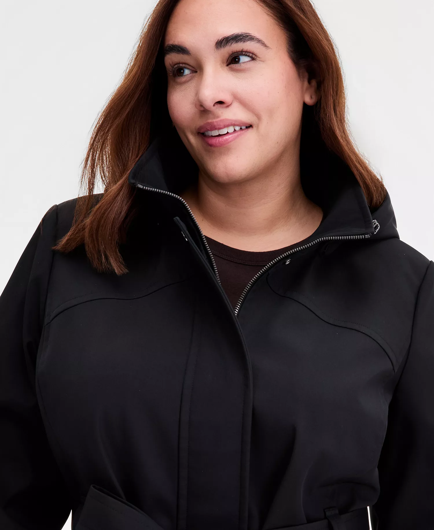 Plus Size Belted Hooded Zip-Front Raincoat - BLACK - 0X