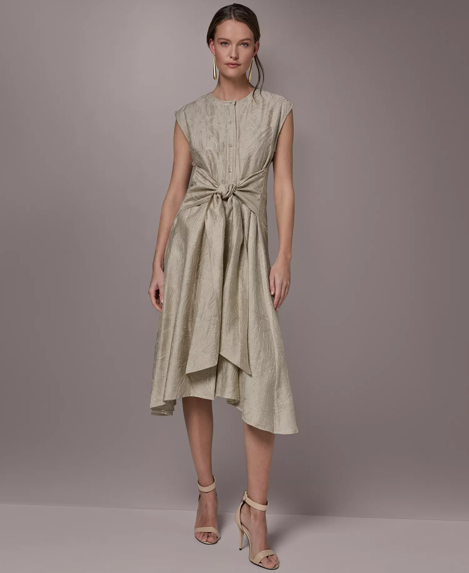 Women's Embroidered Belted Dress - Tuscan Grey - L