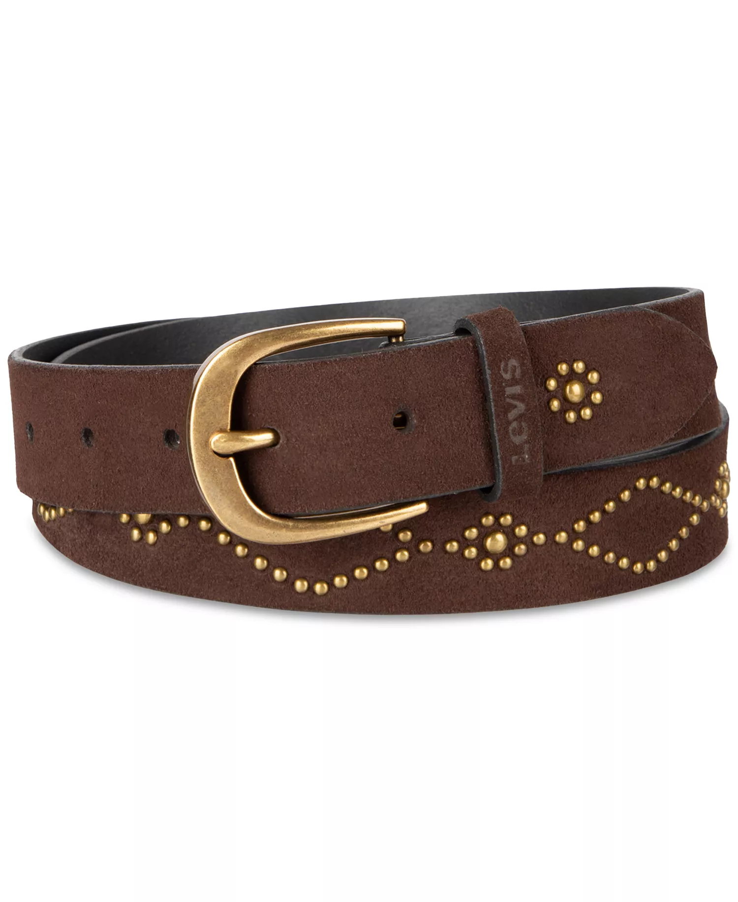 Western Studded Suede Casual Belt - Dark Brown - S