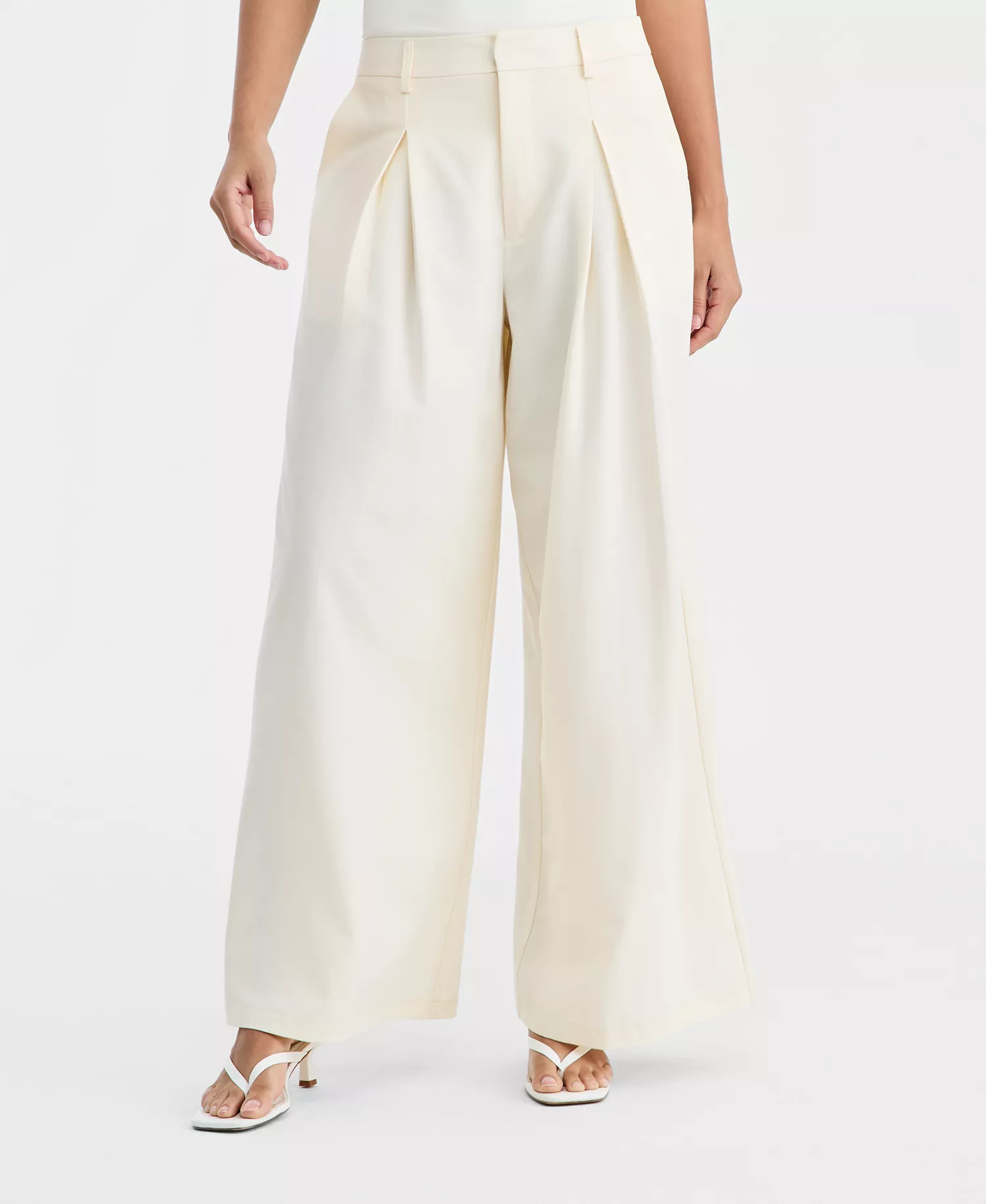 Women's High-Rise Pleat-Front Wide-Leg Pants, Macy's Exclusive  - Eggnog - S