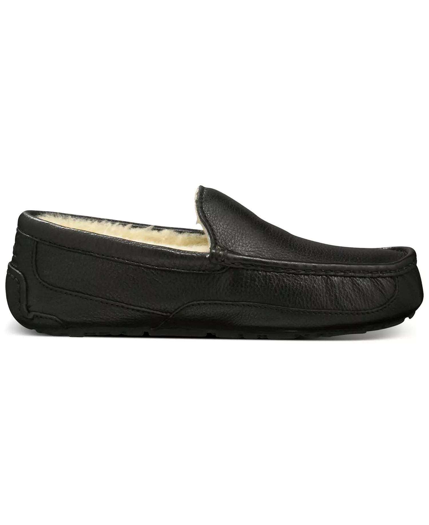 Men's Ascot Leather Moccasin Slippers - Black - 10