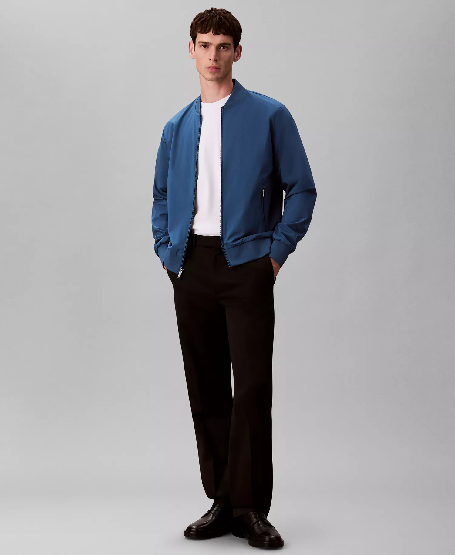 Men's Logo-Print Matte Bomber Jacket - Alfalfa Blue - 2XL