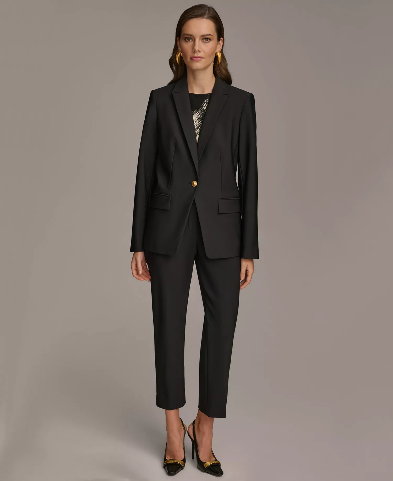 Women's One Button Blazer & Slim Leg Ankle Pant - Black - 0