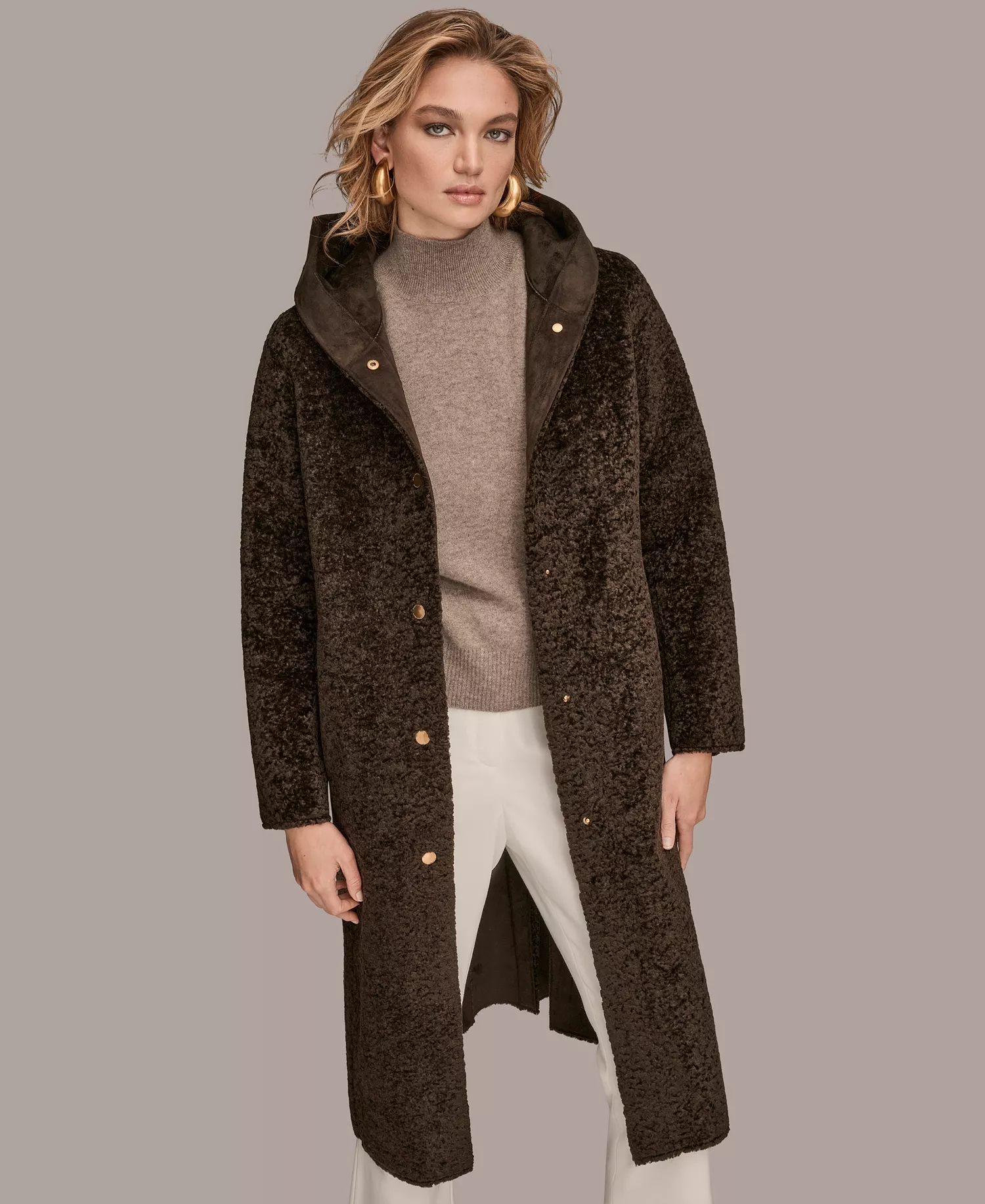 Women's Hooded Maxi Coat - Chocolate - S