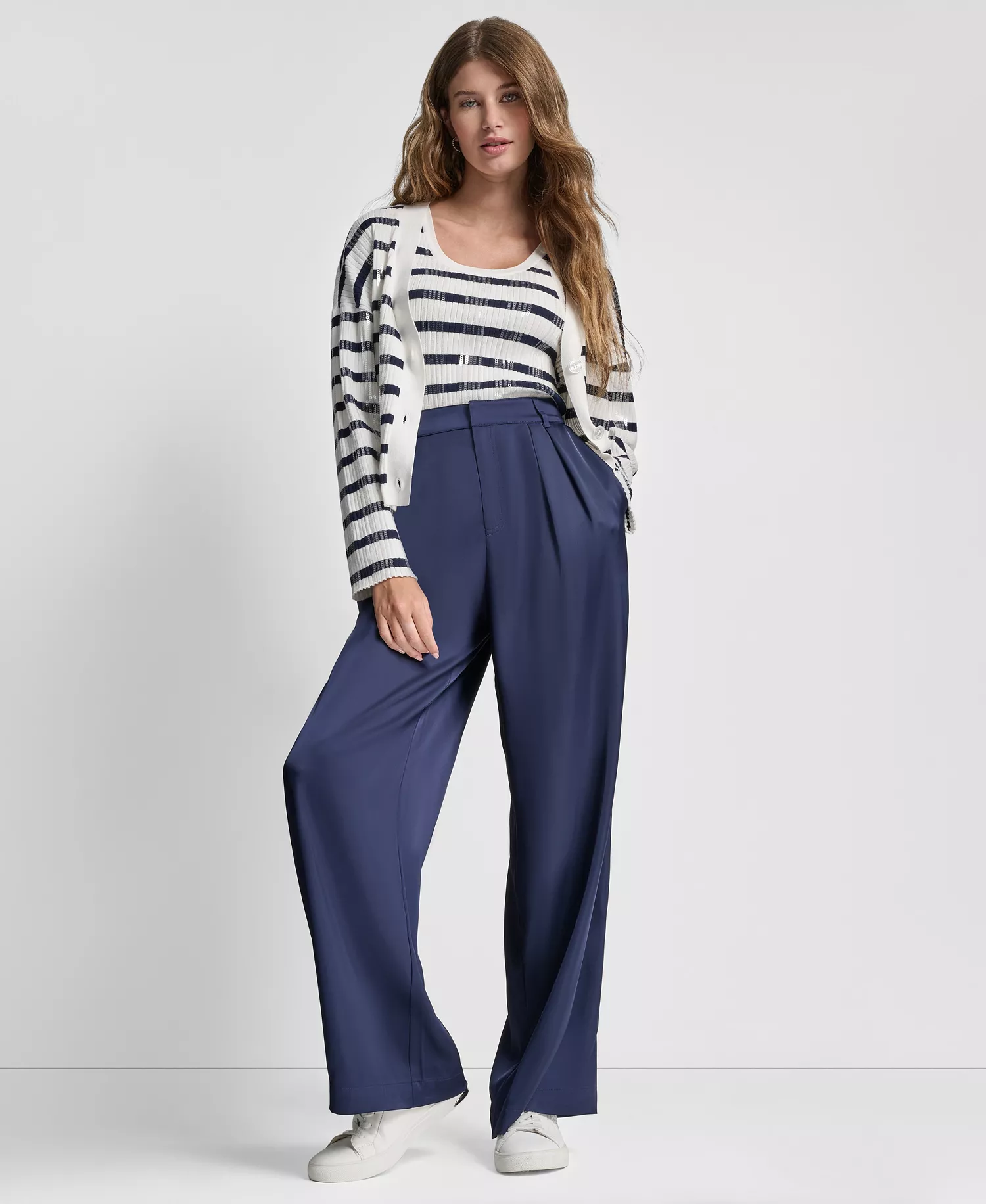Women's High-Rise Pleated Wide Leg Trousers - Peacoat - 0