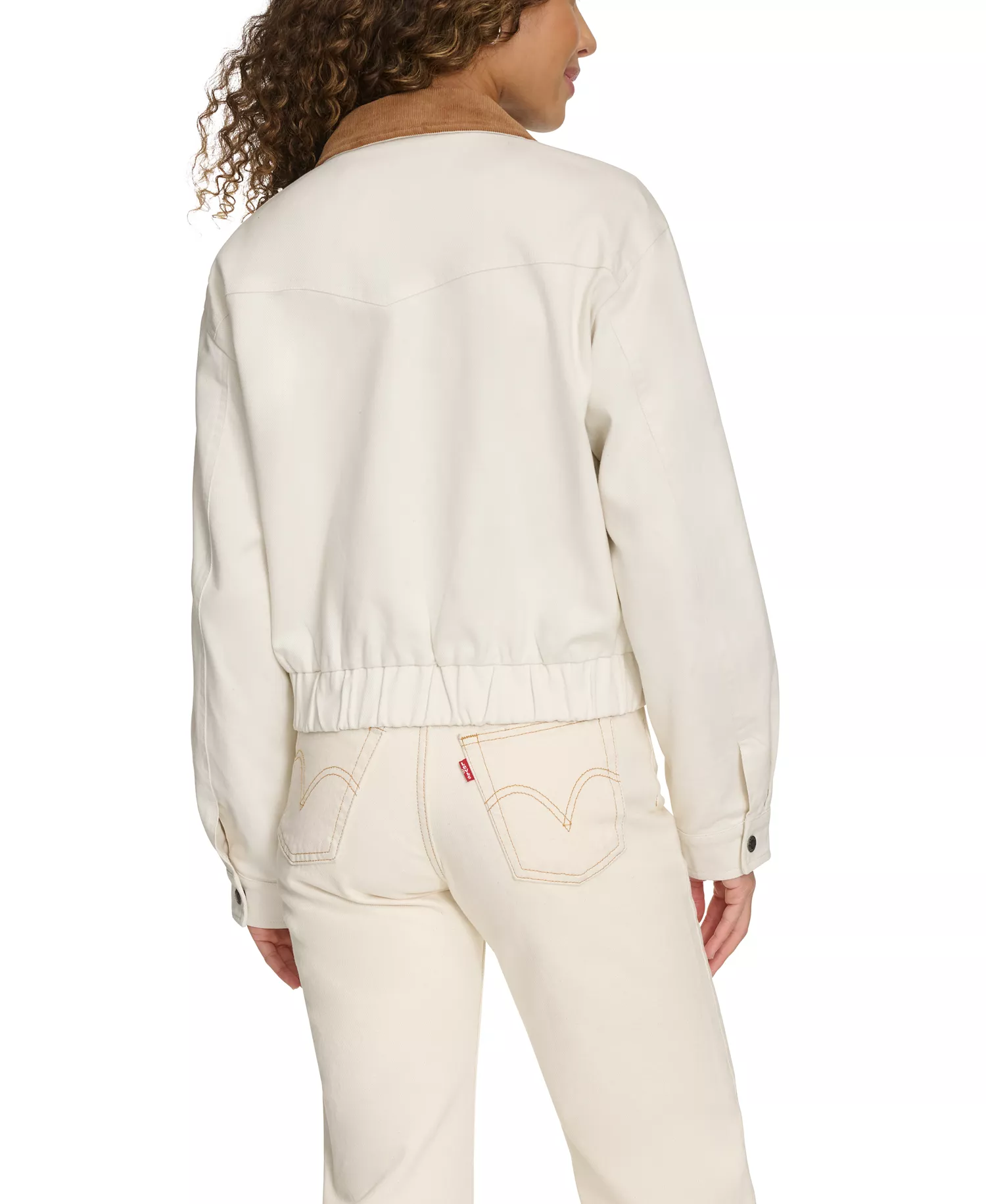 Women's Corduroy Collar Cotton Jacket - Egret - L