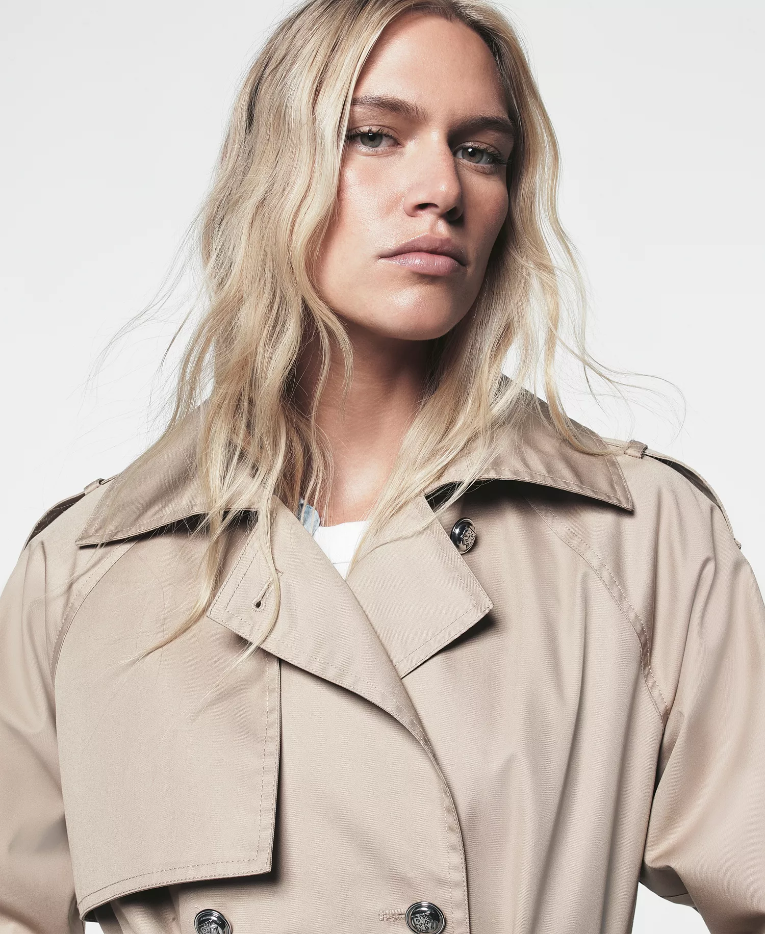 Women’s Long Double-Breasted Belted Trench Coat - Travertine - L