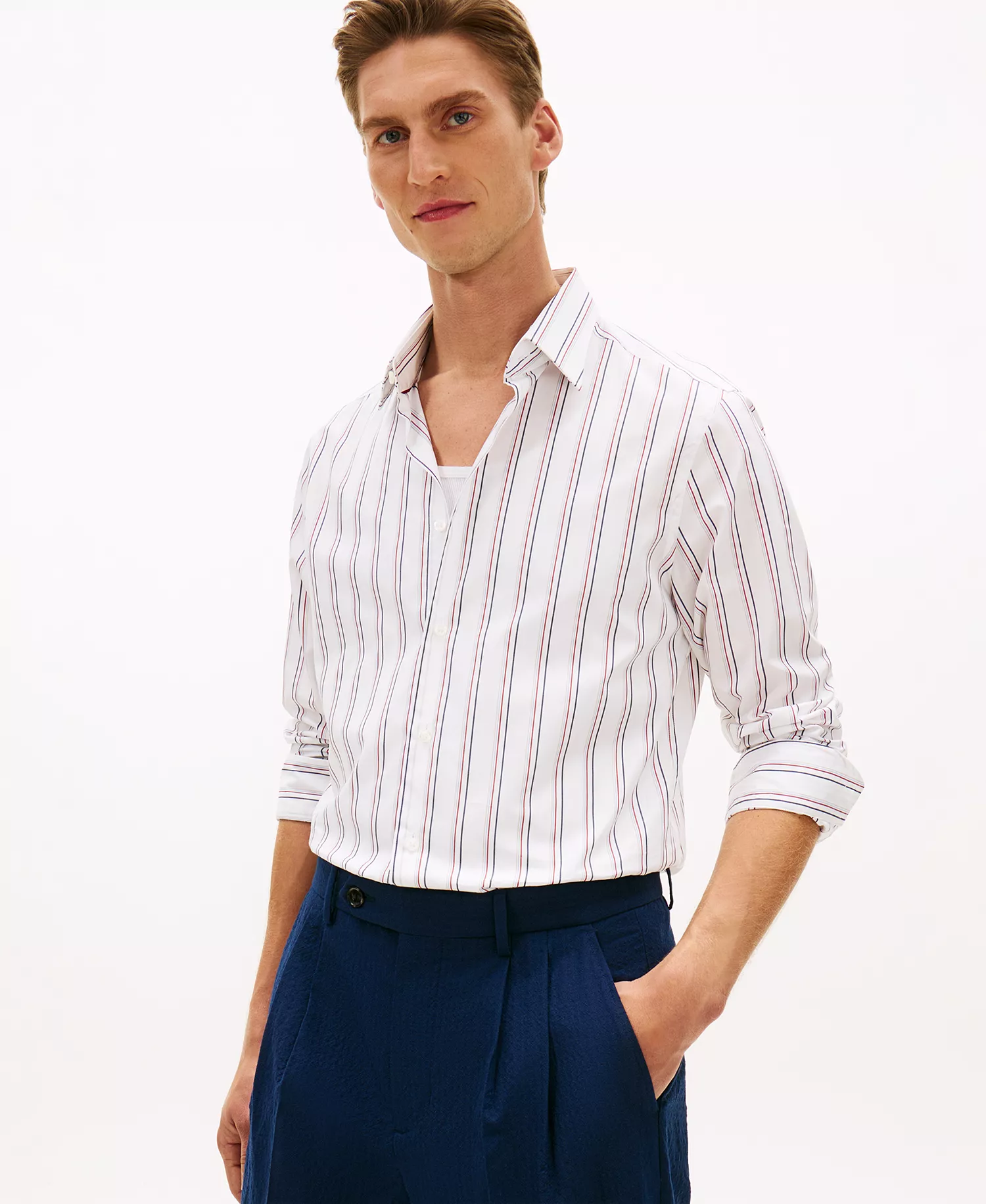 Men's Seasonal Stripe Regular-Fit Shirt - Magma Red Multi - L