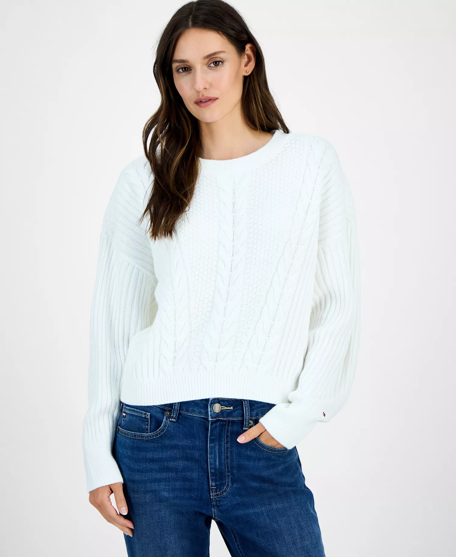 Women's Traveling Cable Sweater - Ivory - S