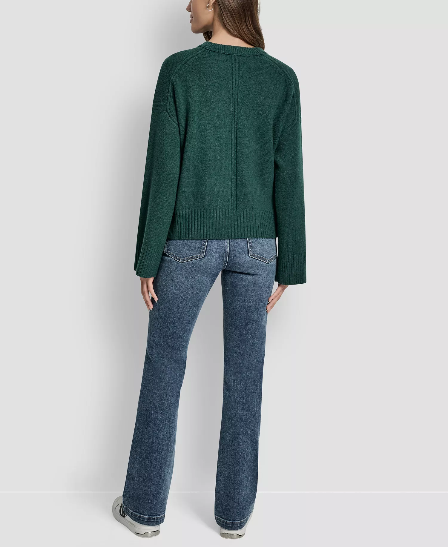 Women's Long Sleeve Bell Sleeve Relaxed Crew Neck Sweater - Cool Pine - L