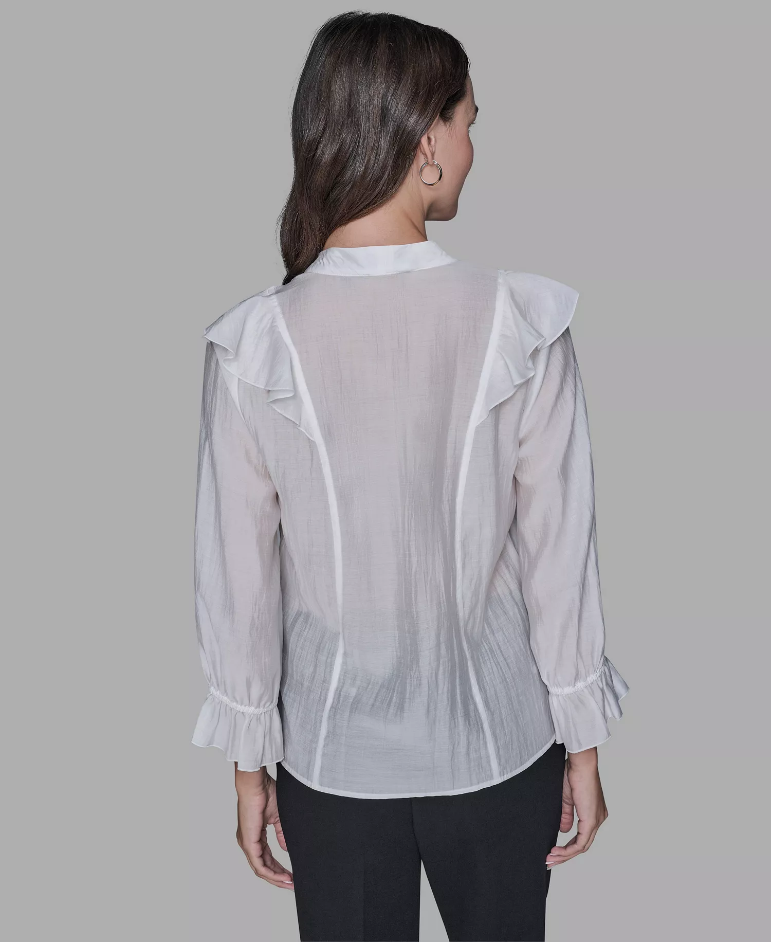 Women's Mock Neck Solid Organza Blouse - Soft White - L