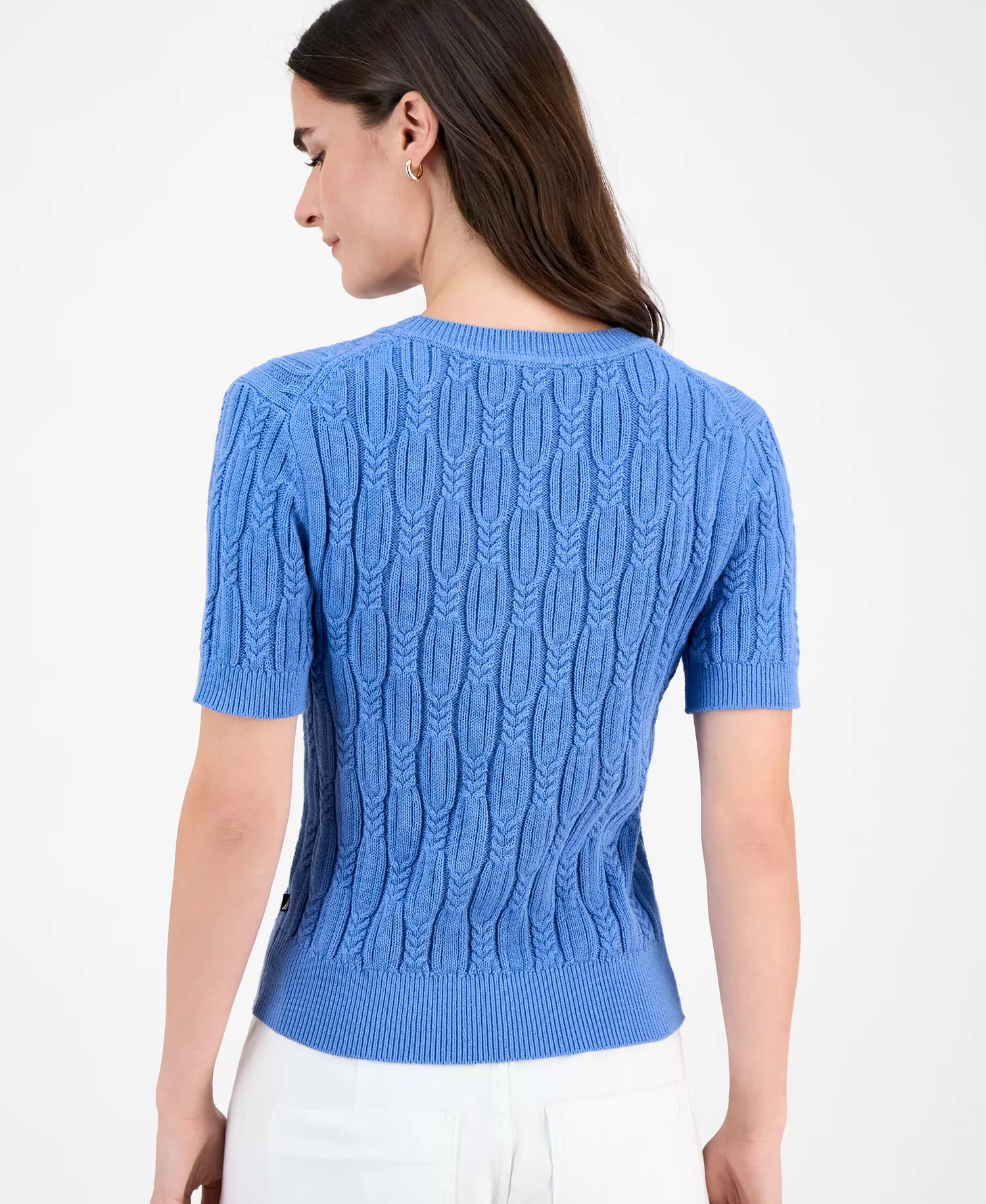 Nautica Women's Cotton Cable-Knit Sweater - Blue Haze - L