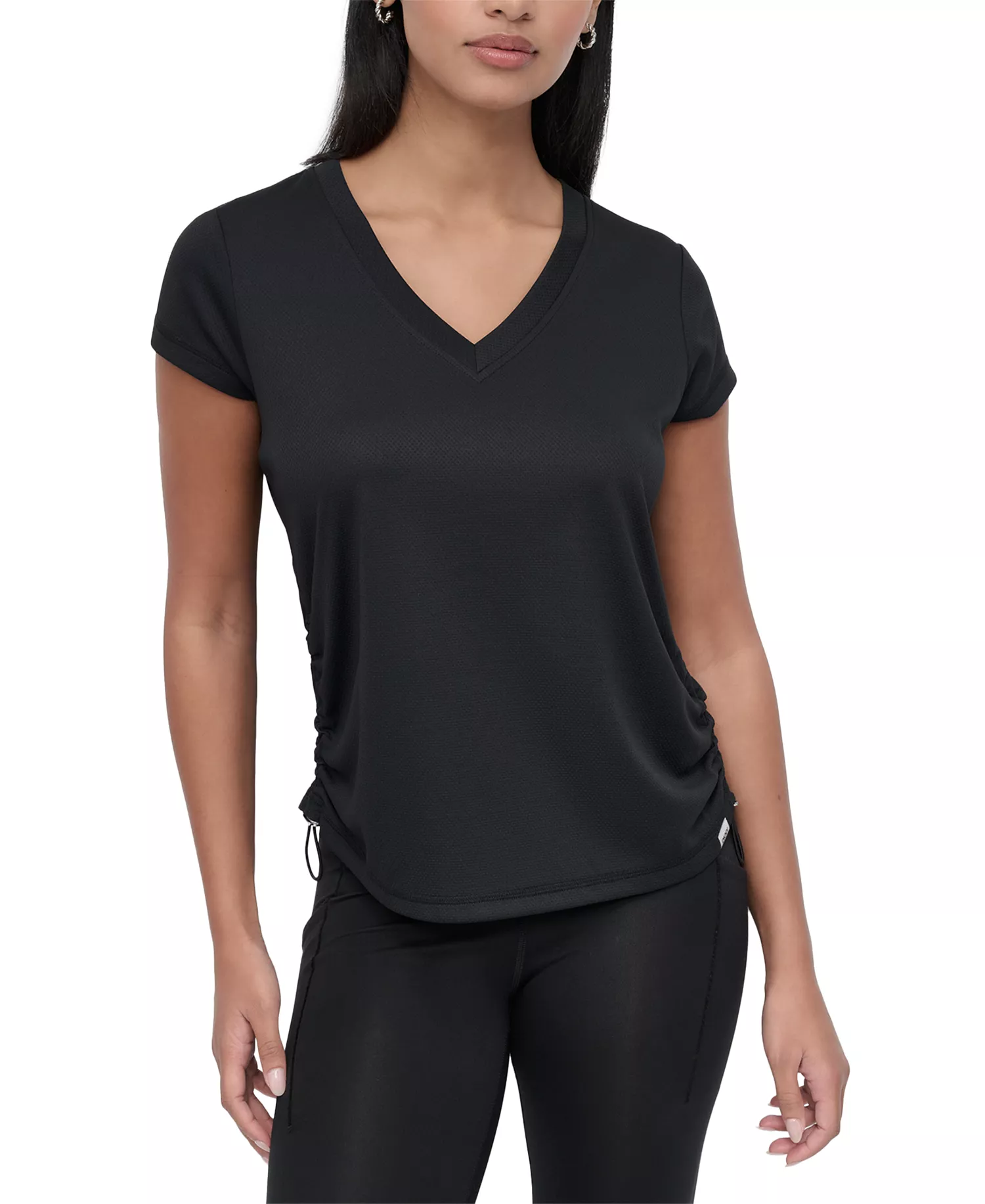 Sport Women's Crewneck Short-Sleeve Side-Ruched Top - Black - L