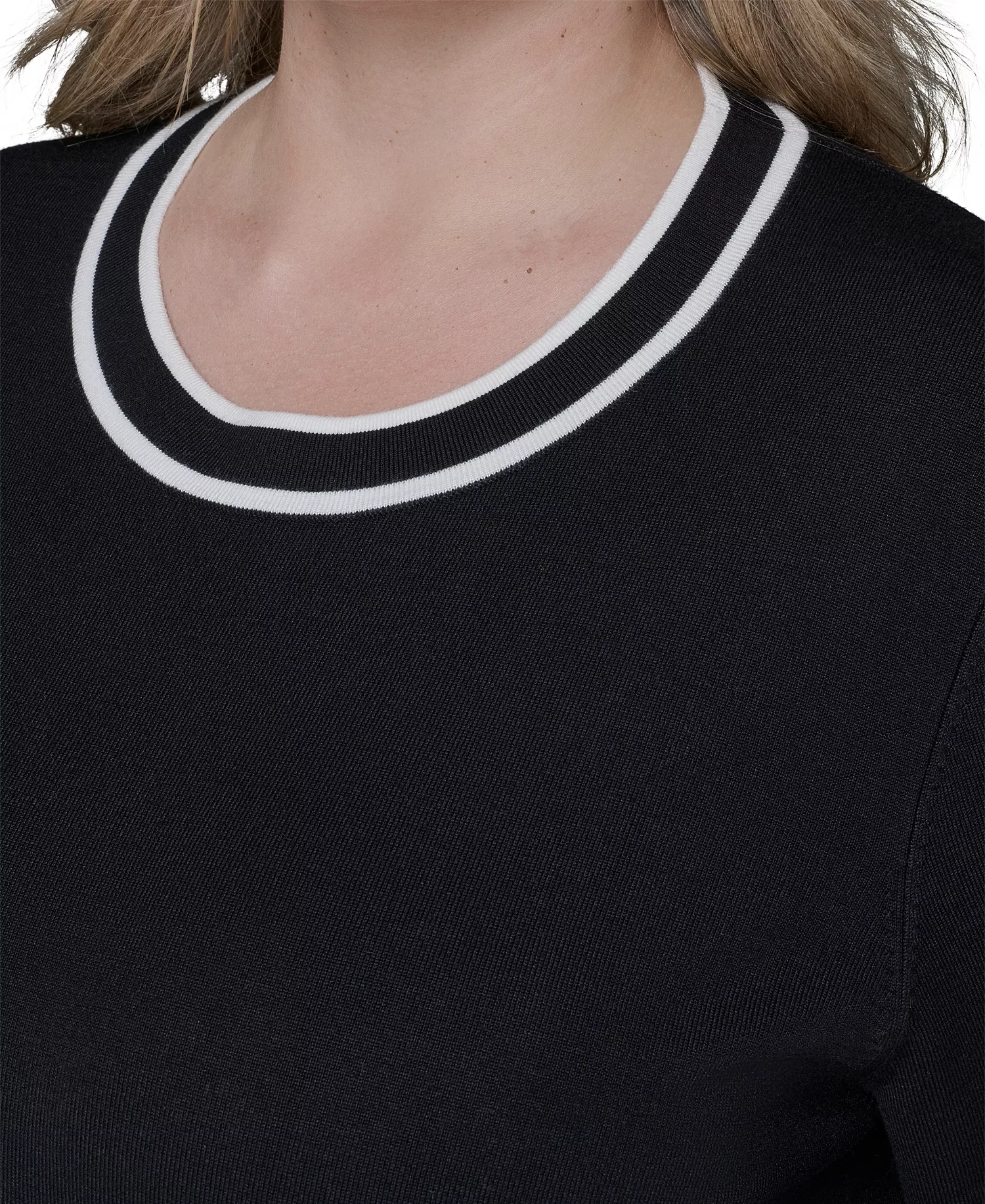 Women's Plus Size Crew Neck Short-Sleeve Sweater - Black - 0X