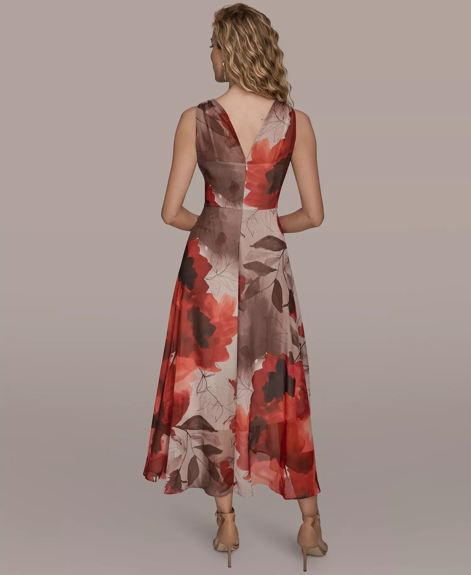 Women's Faux Wrap Floral A-Line Midi Dress - Pink - 10