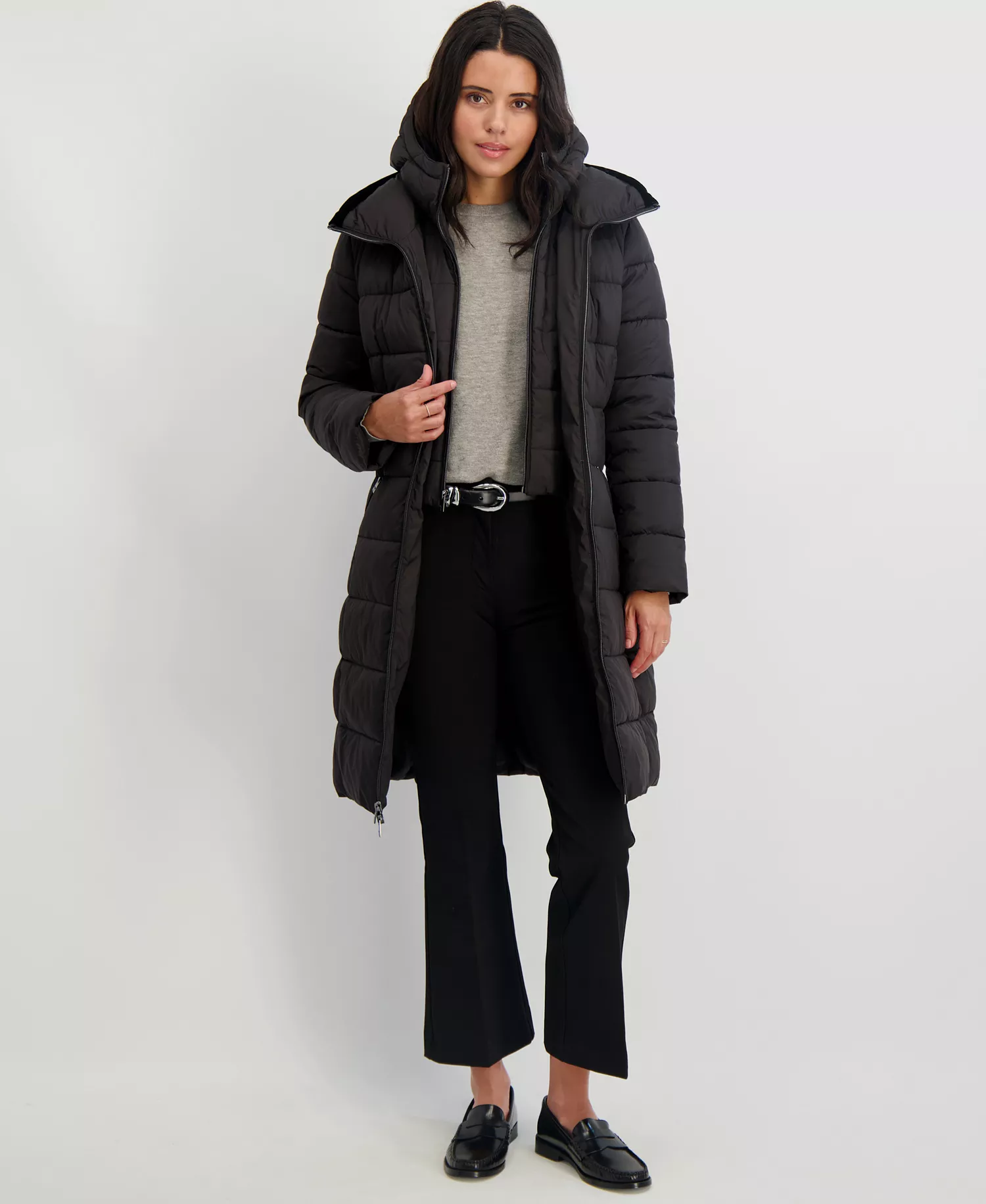 Women's Hooded Bibbed Puffer Coat - Black - L