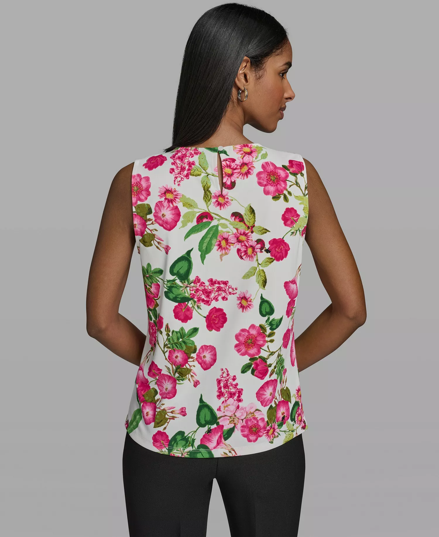 Women's Crewneck Woven Top - Soft White Multi - L