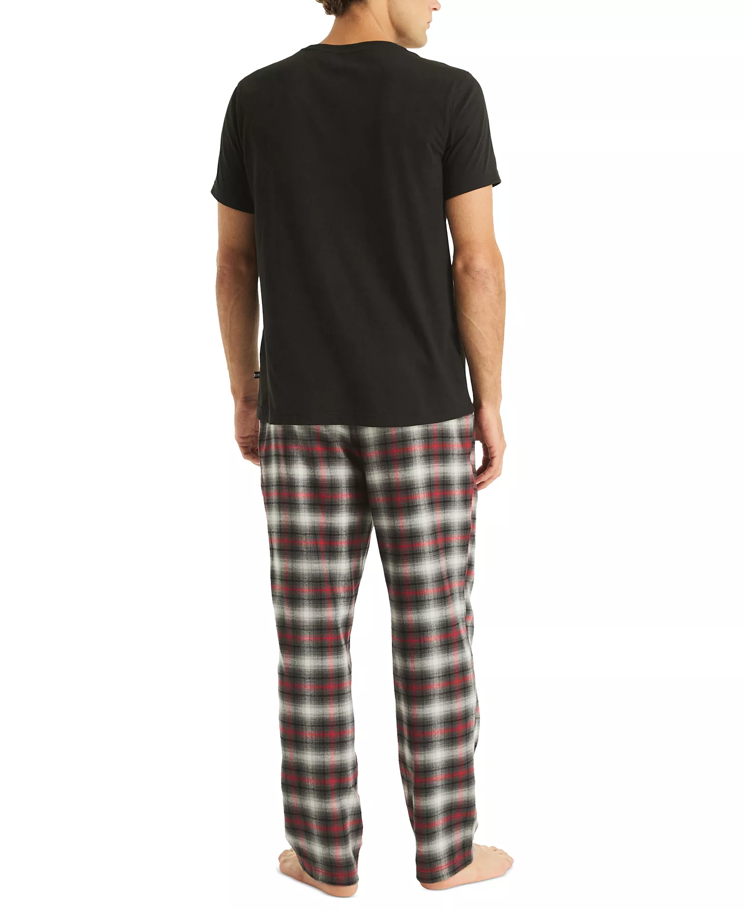 Men's Plaid Pajama Pants & Solid Pajama T-Shirt Set - True Black - L