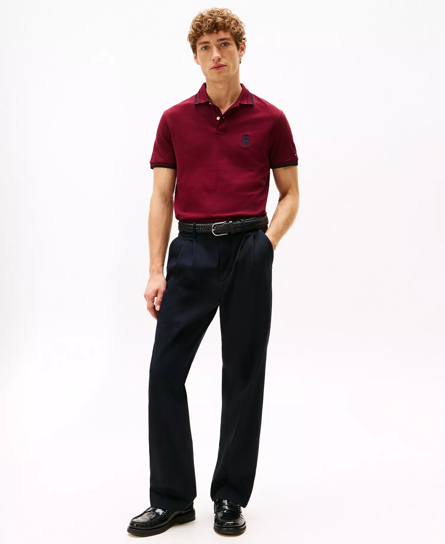 Men's Classic-Fit Seasonal Embroidered Crest Tipped Polo Shirt - Deep Rouge - L