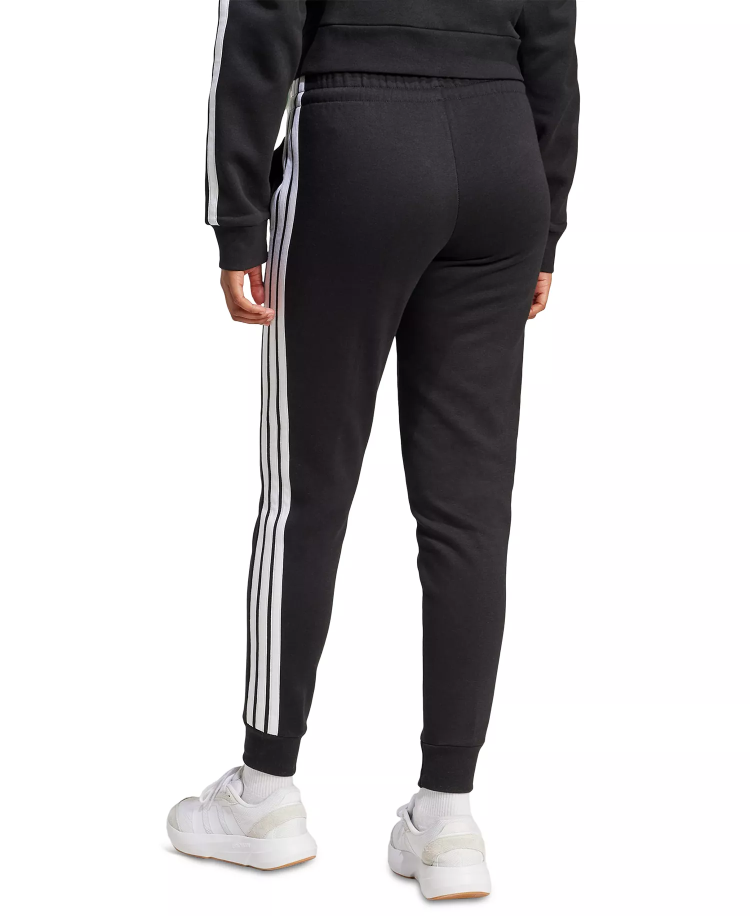 Women's Essentials Three Stripes Fleece Slim Pants - Black/white - 2XL