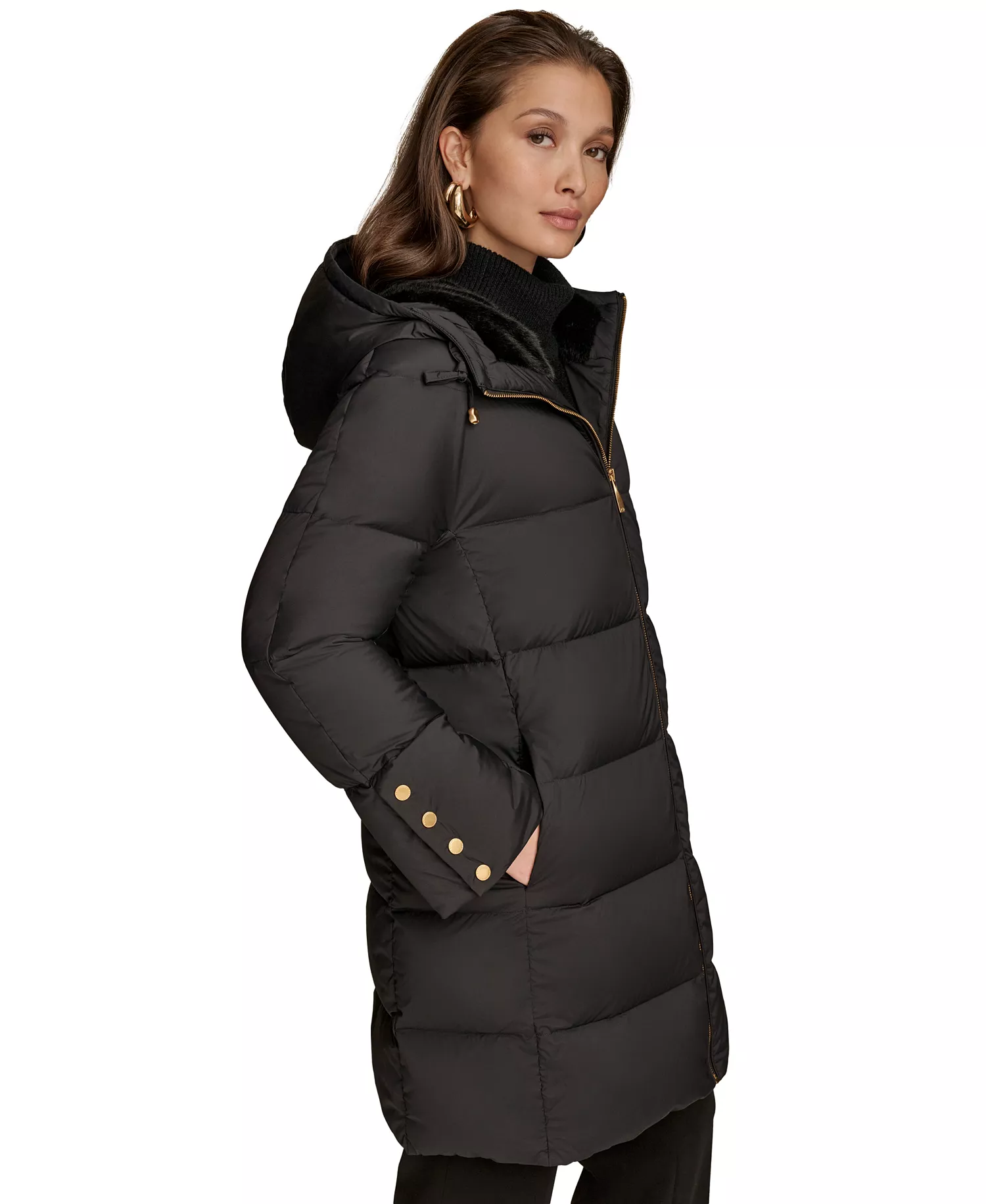 Women's Hooded Down Puffer Coat - Black - L