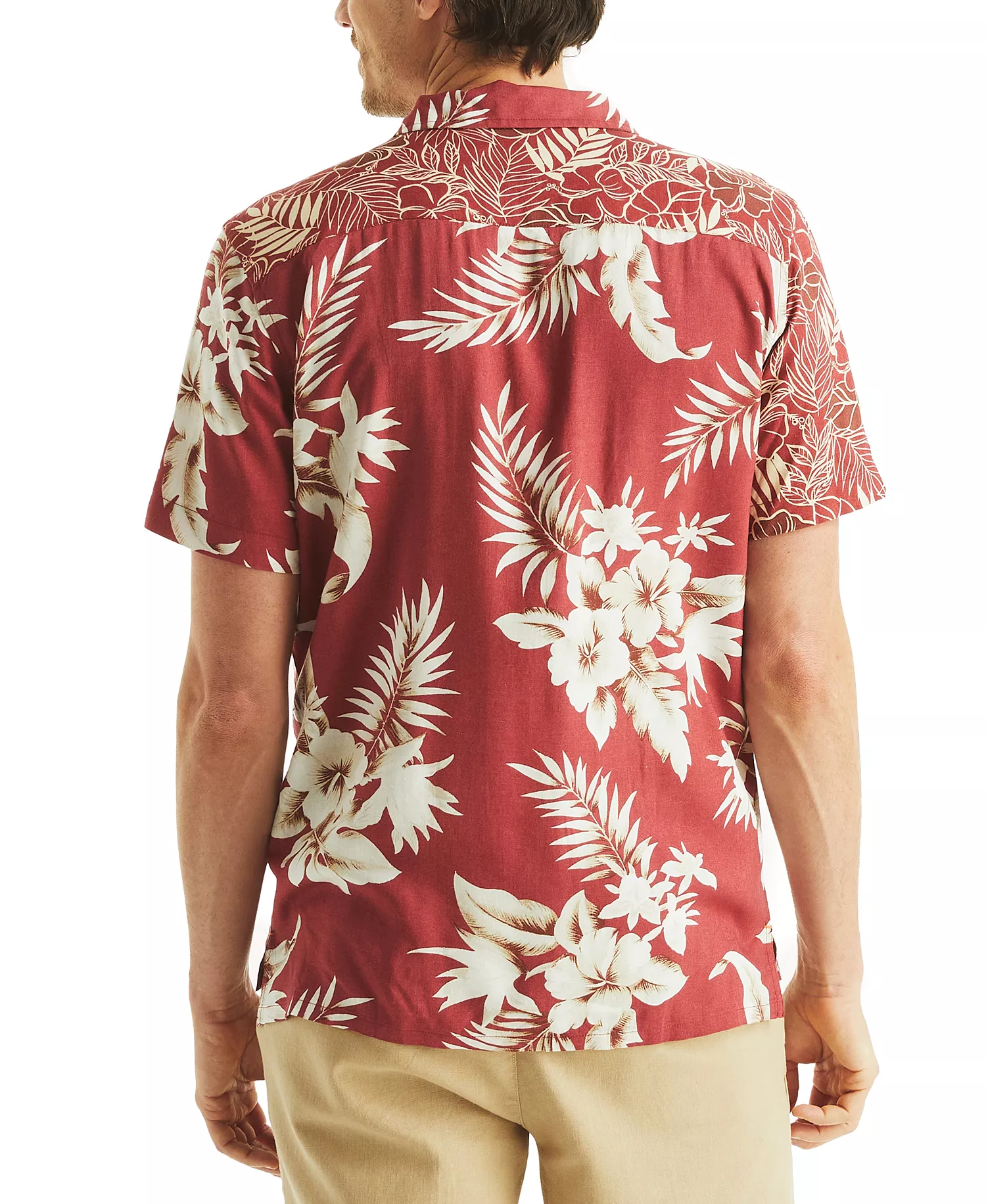 Men's Printed Tropical Button-Up Camp Shirt - Ocean Garnet - L