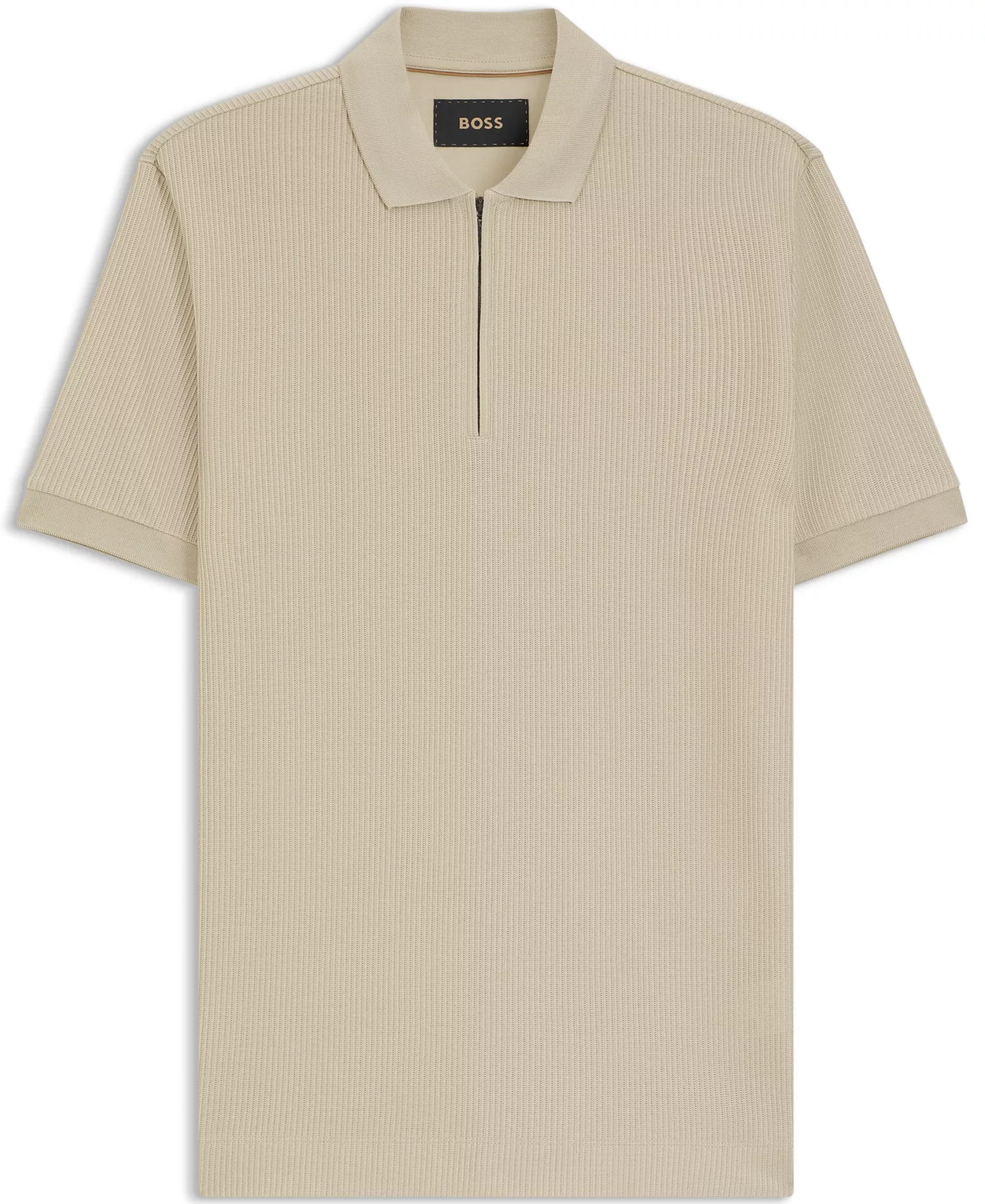 Men's Zip Placket Structured-Cotton Polo Shirt - Open Beige - 2XL