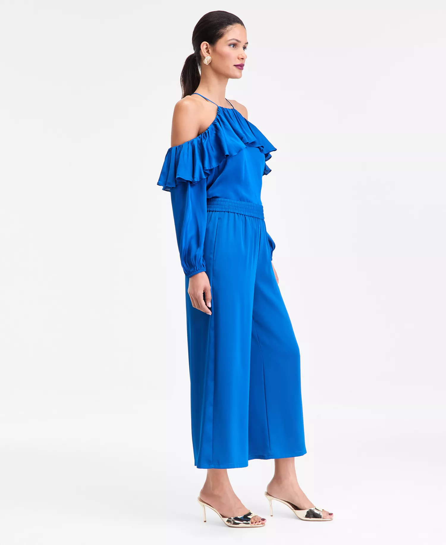 Women's High-Rise Cropped Satin Pants, Macy's Exclusive - Cobalt Dream - L