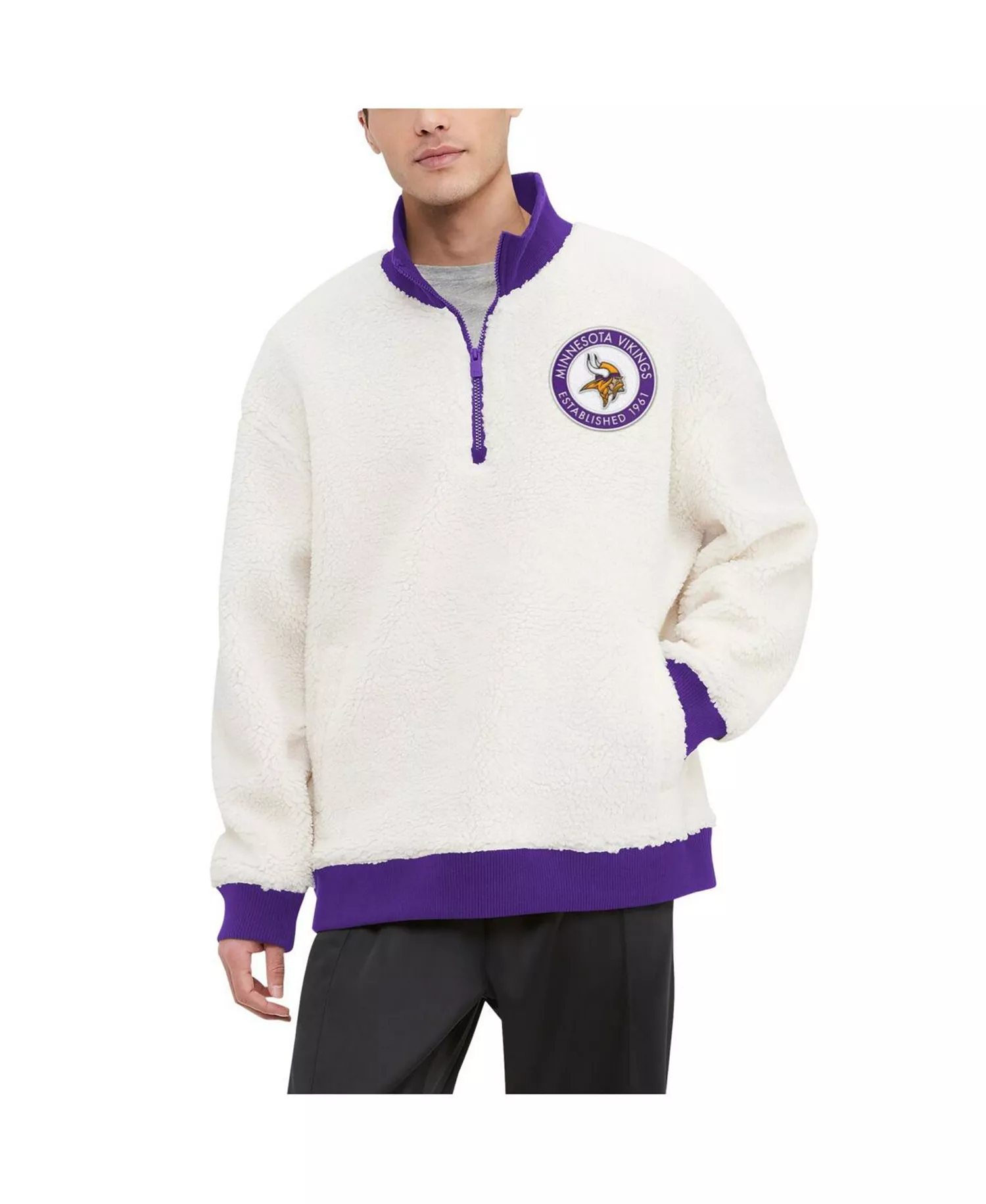 Men's Cream Minnesota Vikings Jordan Sherpa Quarter-Zip Sweatshirt - Cream, Purple - L