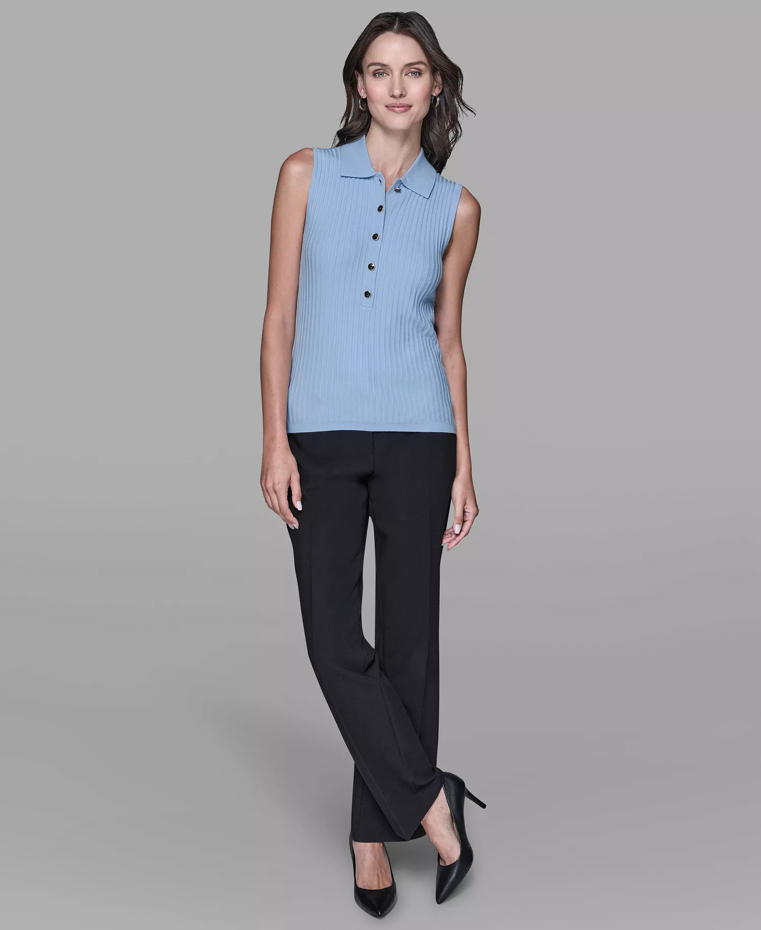 Women's Sleeveless Collared Sweater - Blue Aura - L
