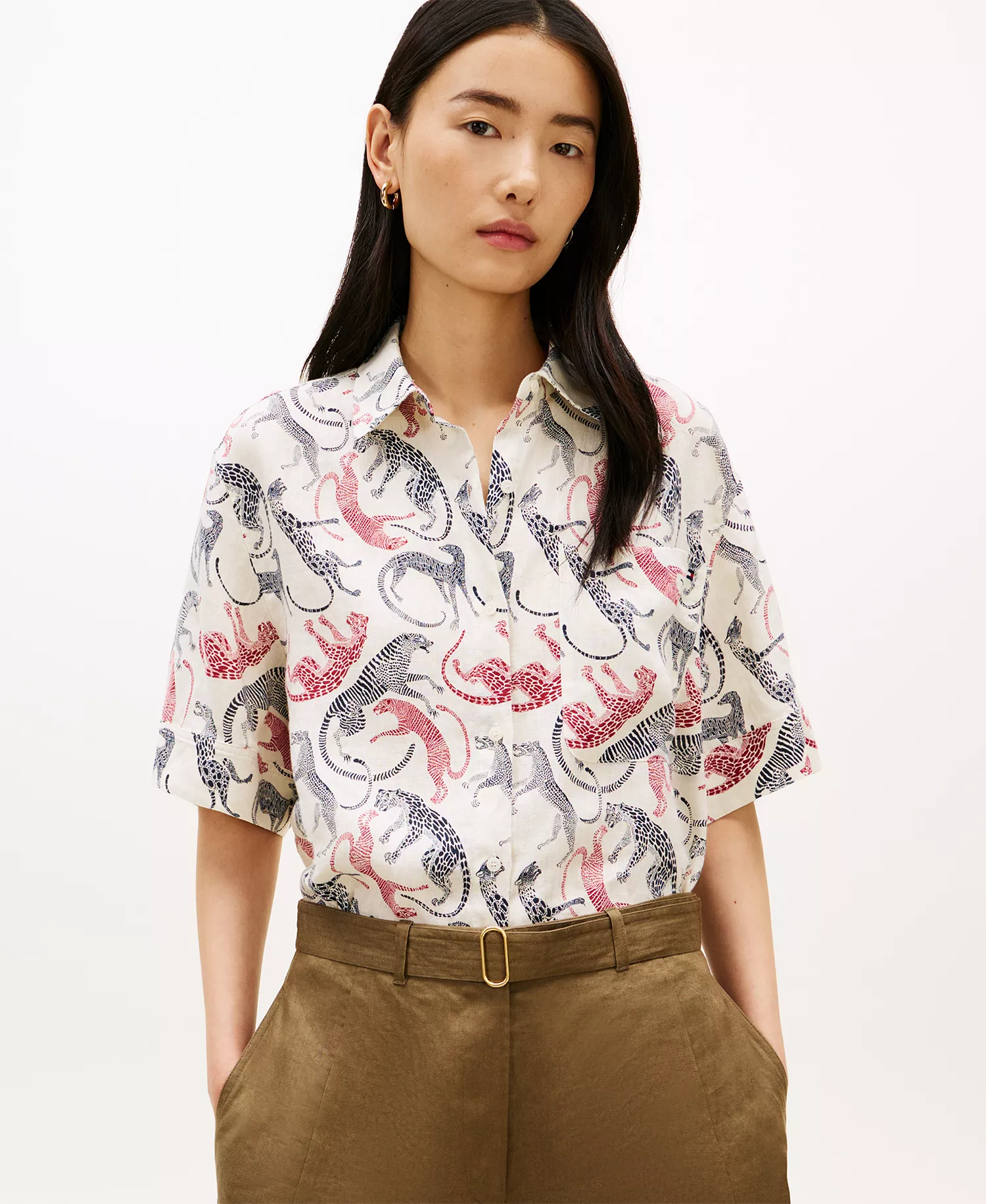 Women's Linen Essential Collared Shirt - White - L