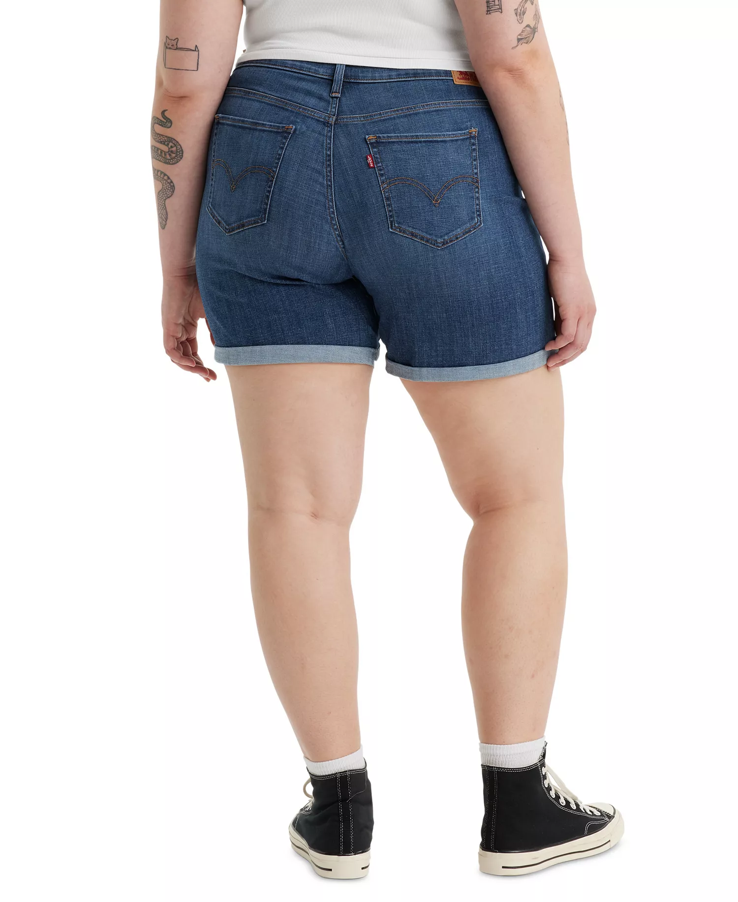 Trendy Plus Size Mid-Length Stretch Denim Shorts - Stop The Confusion - 14W